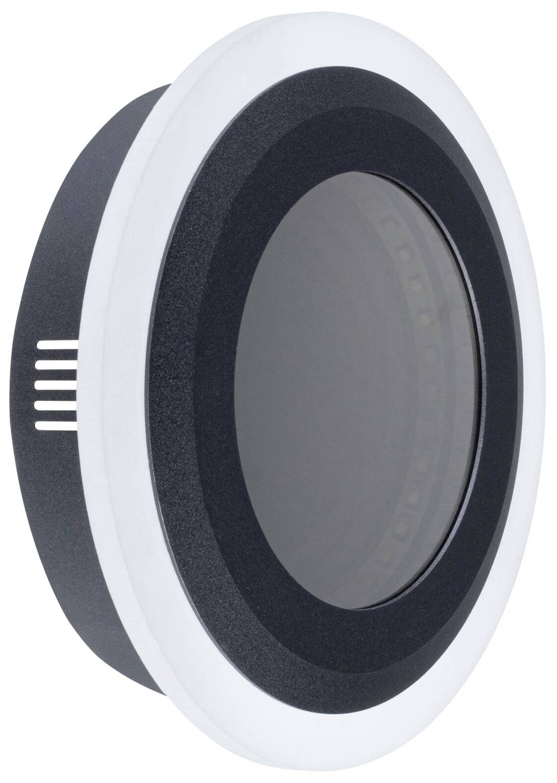 Rundes, modernes LED-Einbauleuchte mit schwarzem und weißem Rahmen.