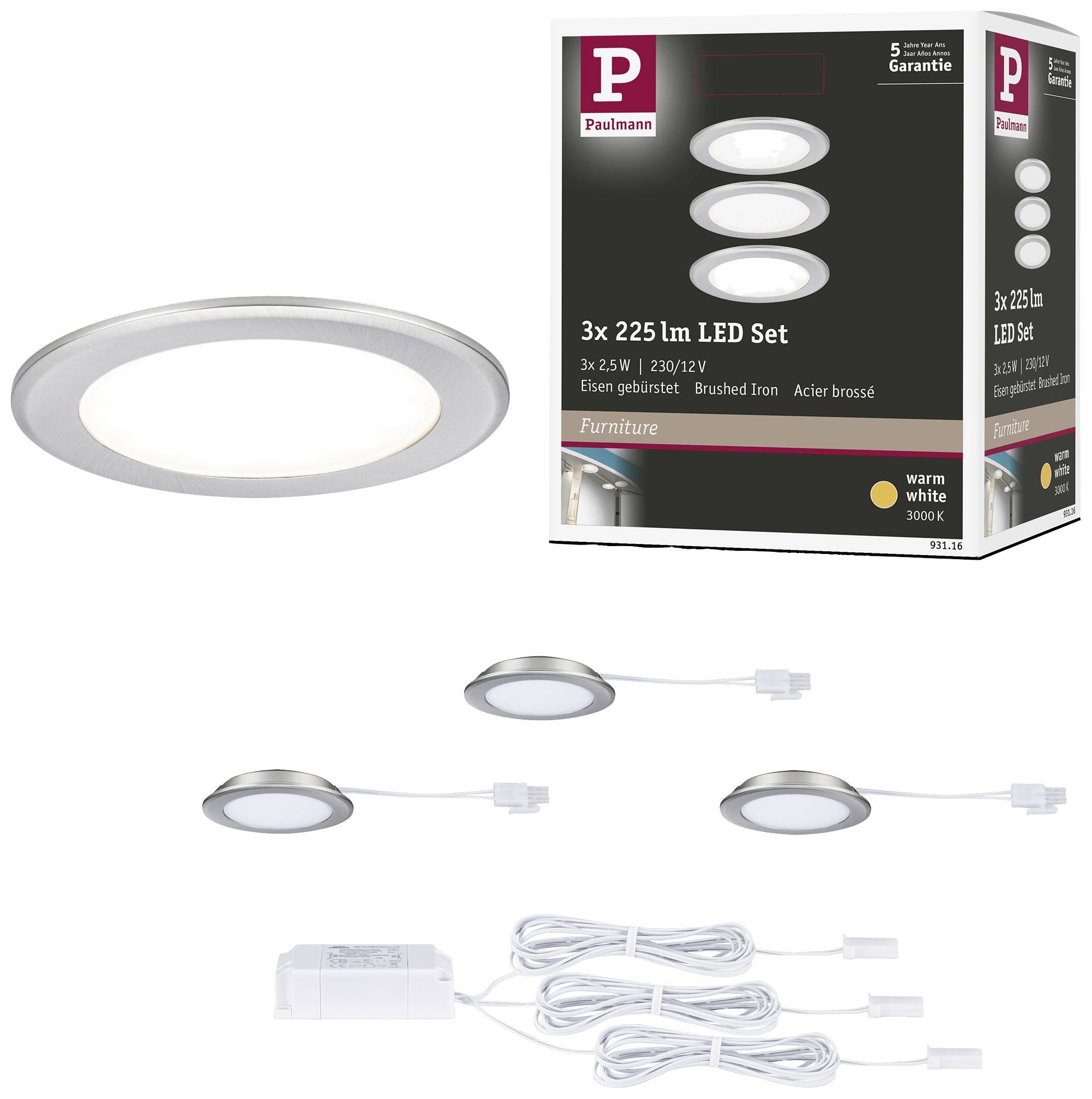 Paulmann LED-Schrankleuchte LED 2.5W Warmweiß Eisen (gebürstet)