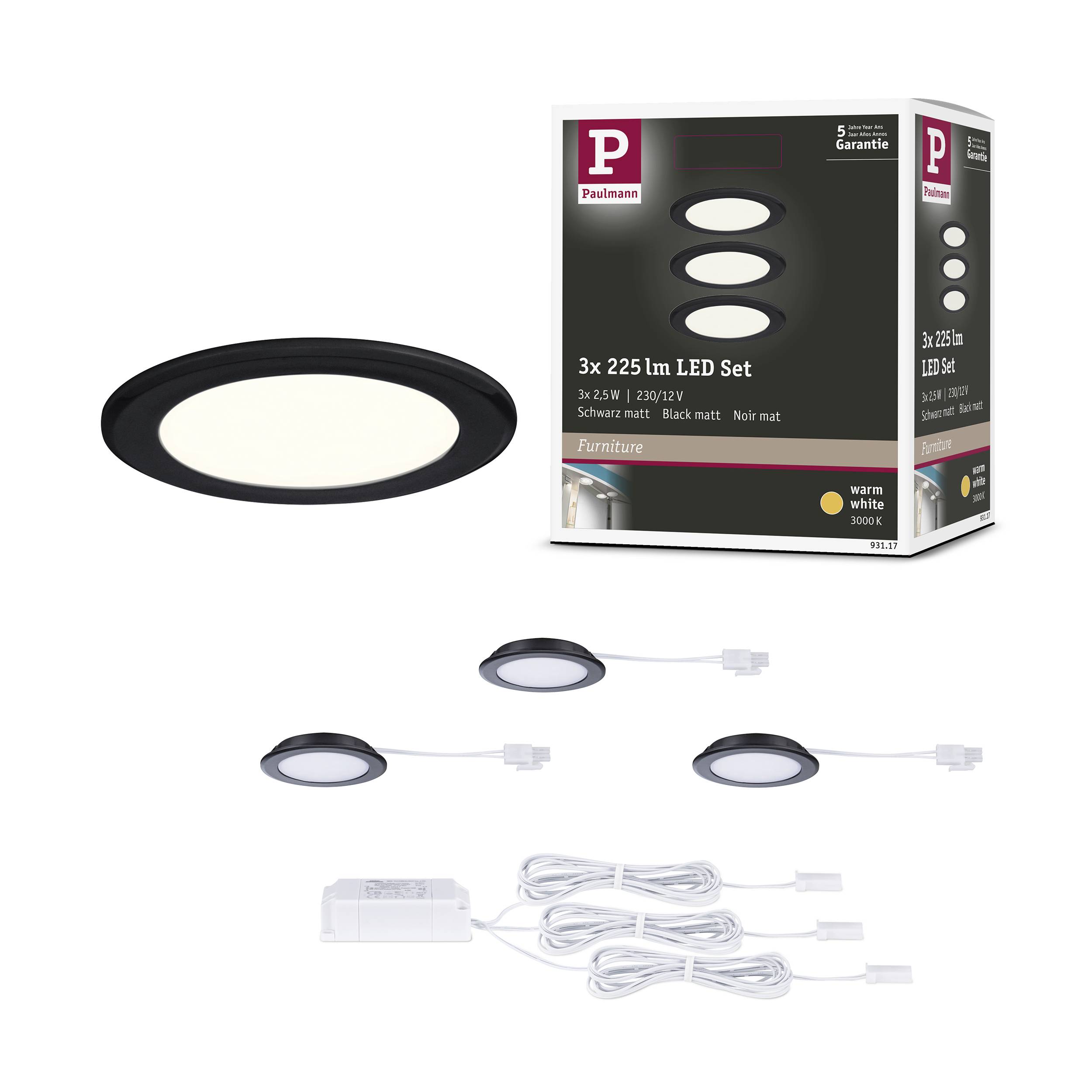 Paulmann LED-Schrankleuchte LED 2.5W Warmweiß Schwarz (matt)