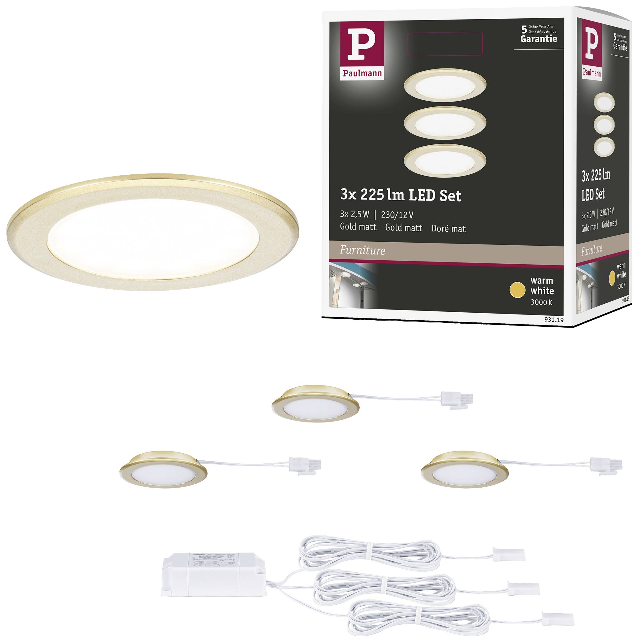 Paulmann LED-Schrankleuchte LED 2.5W Warmweiß Gold (matt)