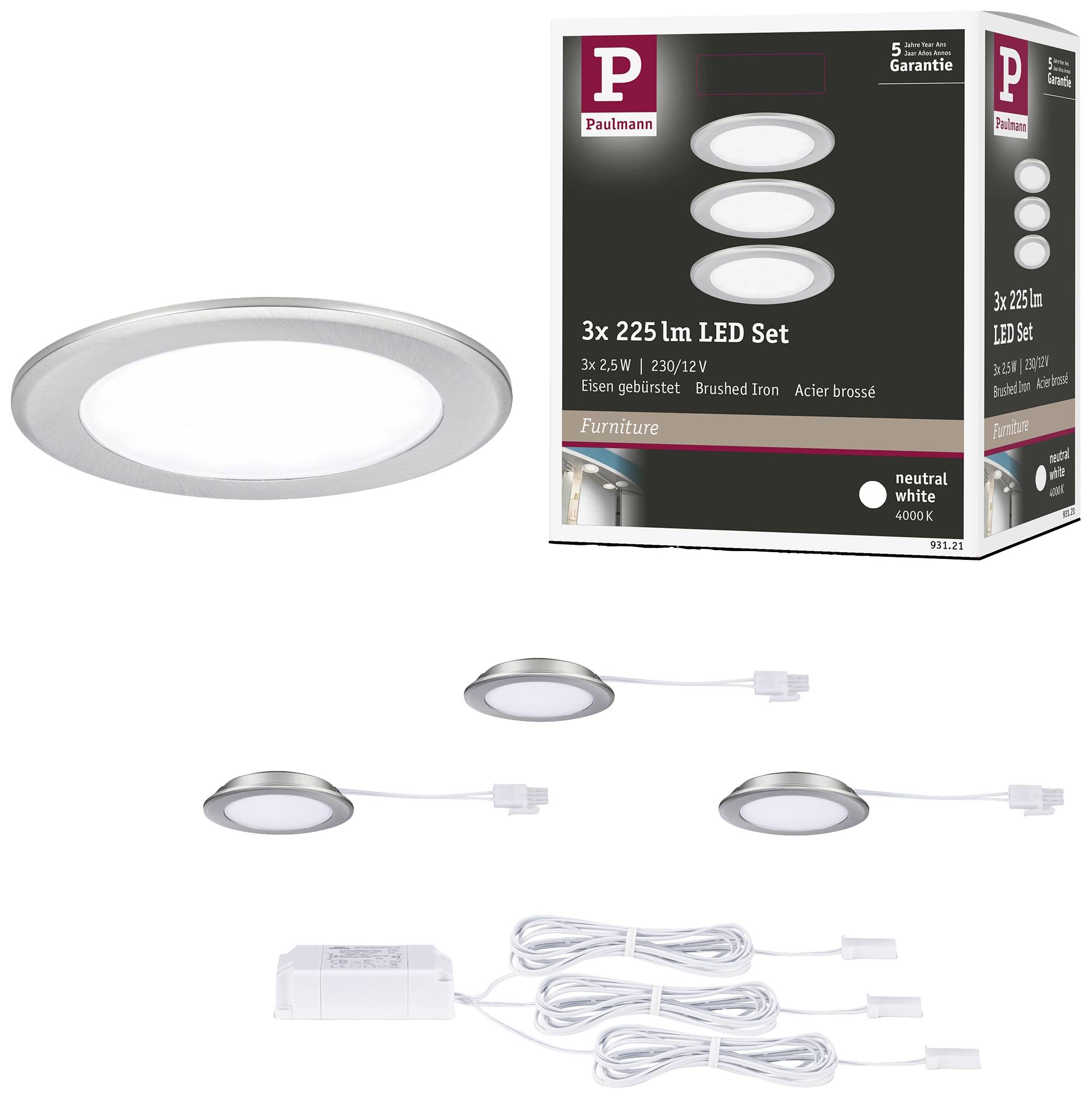 Paulmann LED-Schrankleuchte LED 2.5W Neutralweiß Eisen (gebürstet)