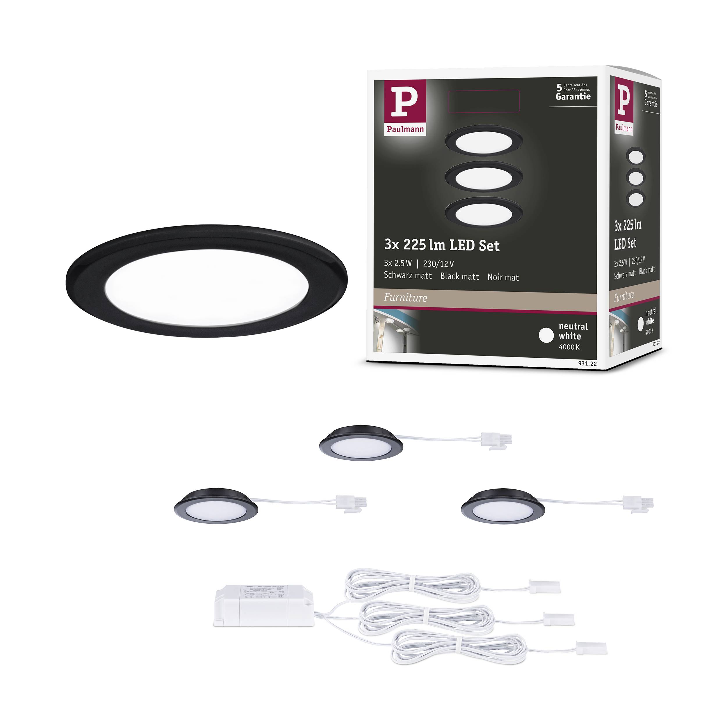 Paulmann LED-Schrankleuchte LED 2.5W Neutralweiß Schwarz (matt)