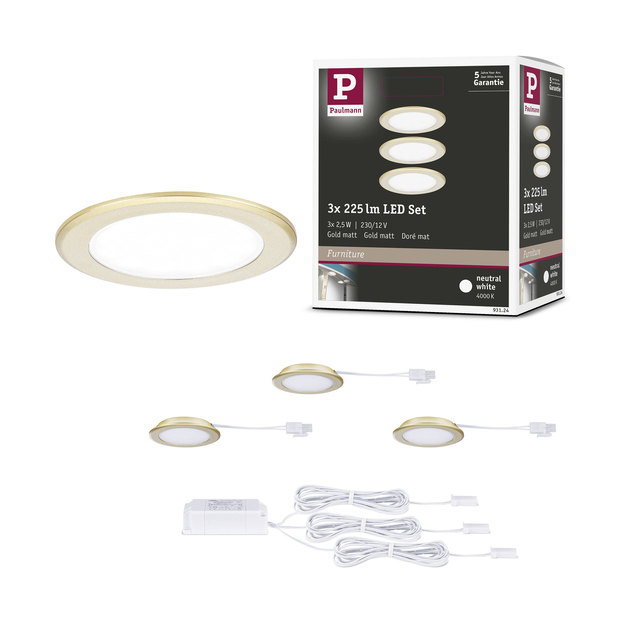 Paulmann LED-Schrankleuchte LED 2.5W Neutralweiß Gold (matt)