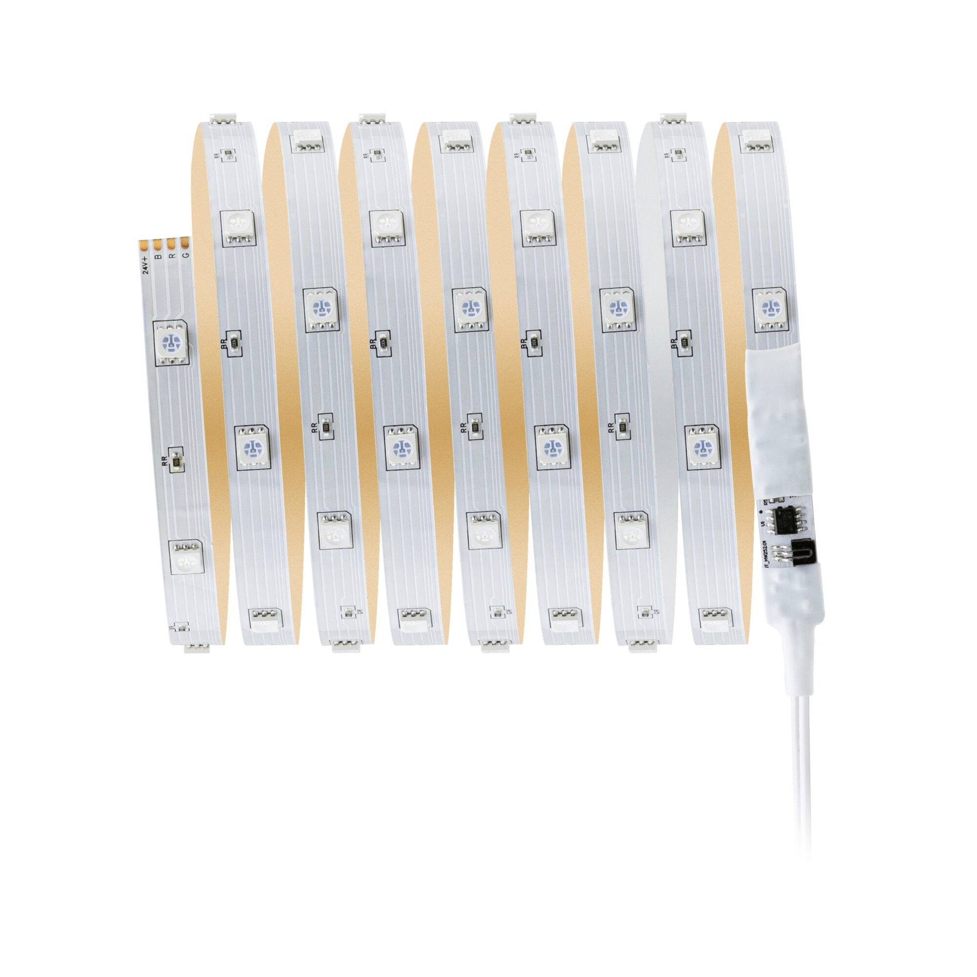 Lichtstreifen flexibel und weiß, mit mehreren LED-Leuchten, zur Dekoration oder Beleuchtung in Innenräumen.