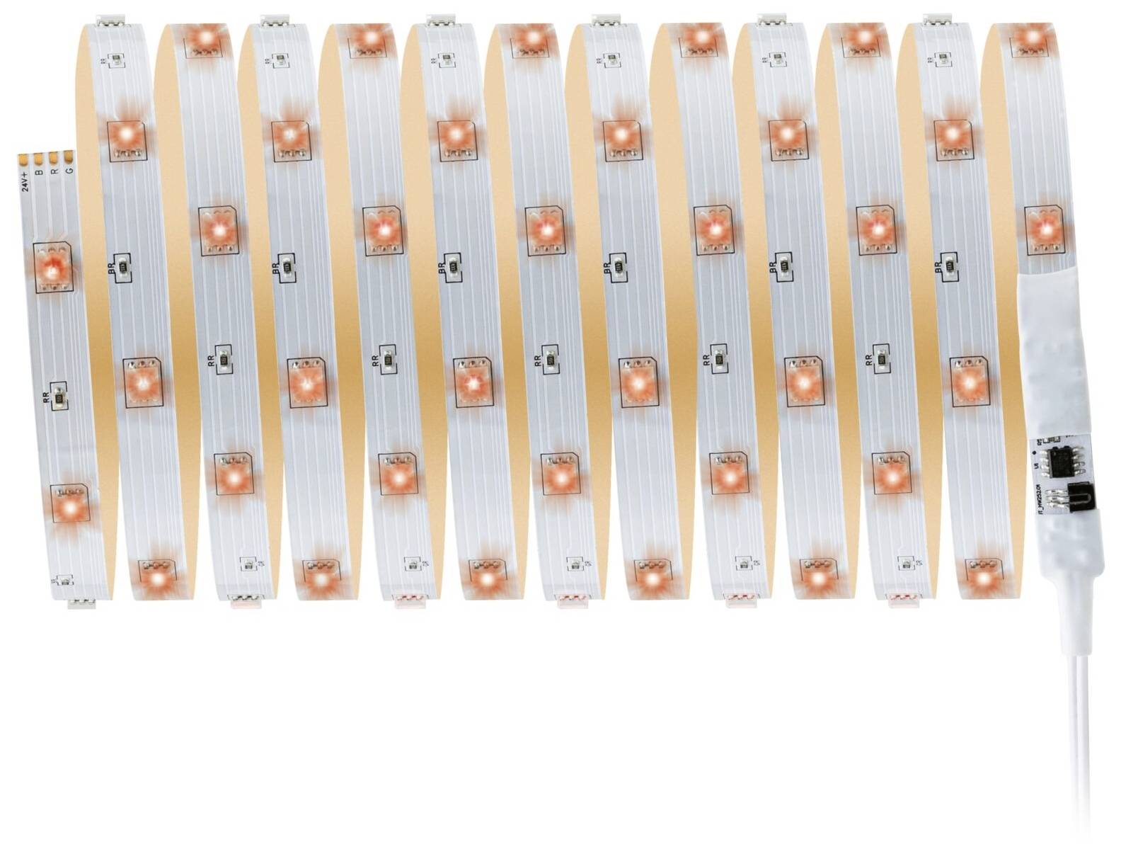 LED-Streifenleuchte mit roten Dioden in regelmäßigen Abständen auf einem flexiblen Band. Ideal für dekorative oder funktionale Beleuchtung.