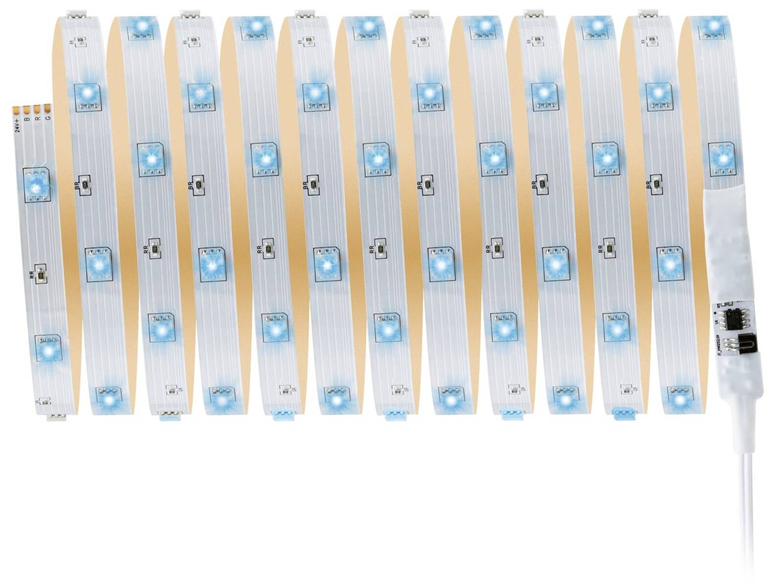 LED-Lichtstreifen in einem Zickzack-Muster mit blauen und weißen LEDs, geeignet für dekorative Beleuchtung.