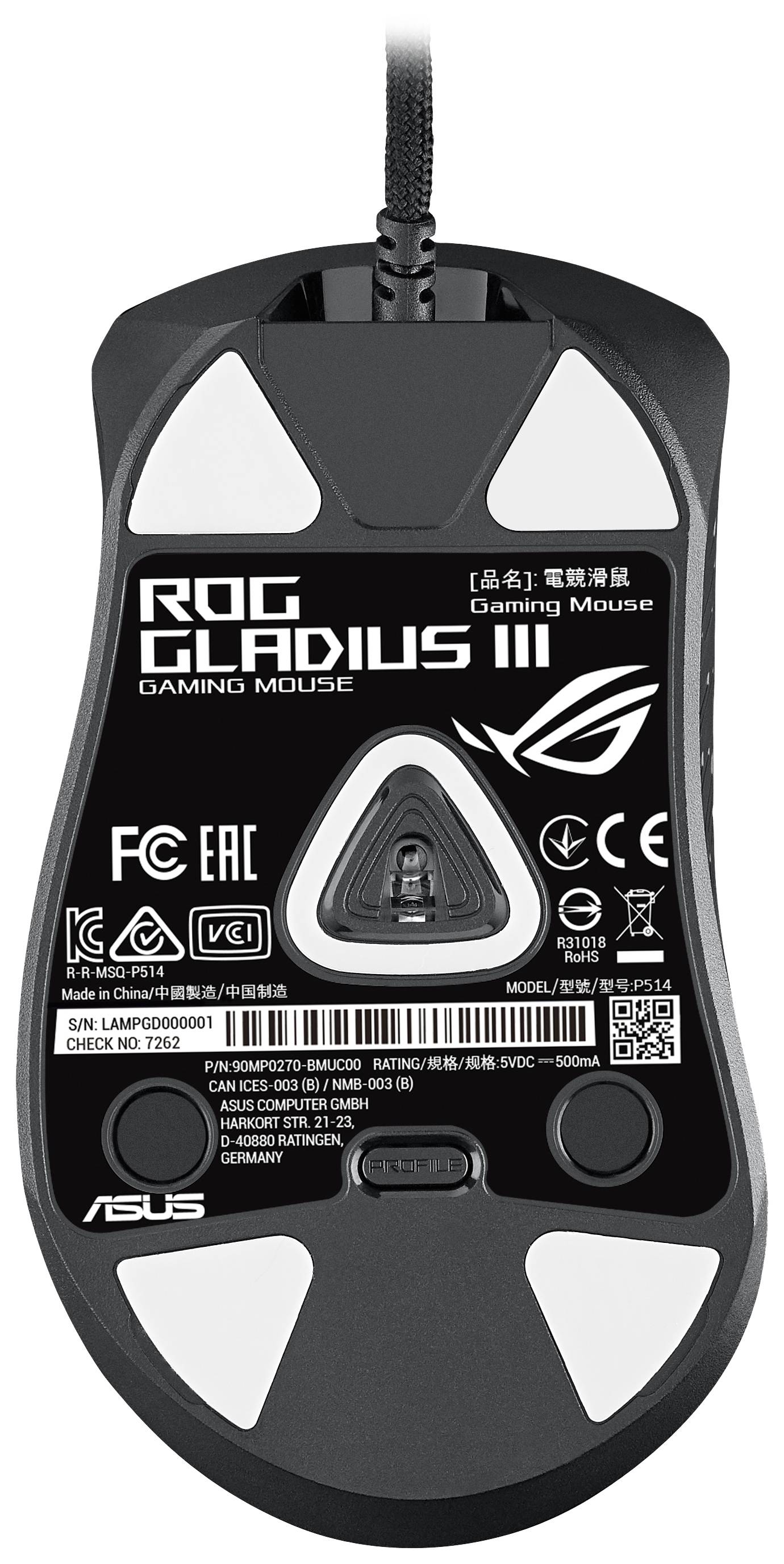 Asus ROG GLADIUS III Gaming-Maus USB Optisch Schwarz 9 Tasten 19000 dpi Ergonomisch, Beleuchtet