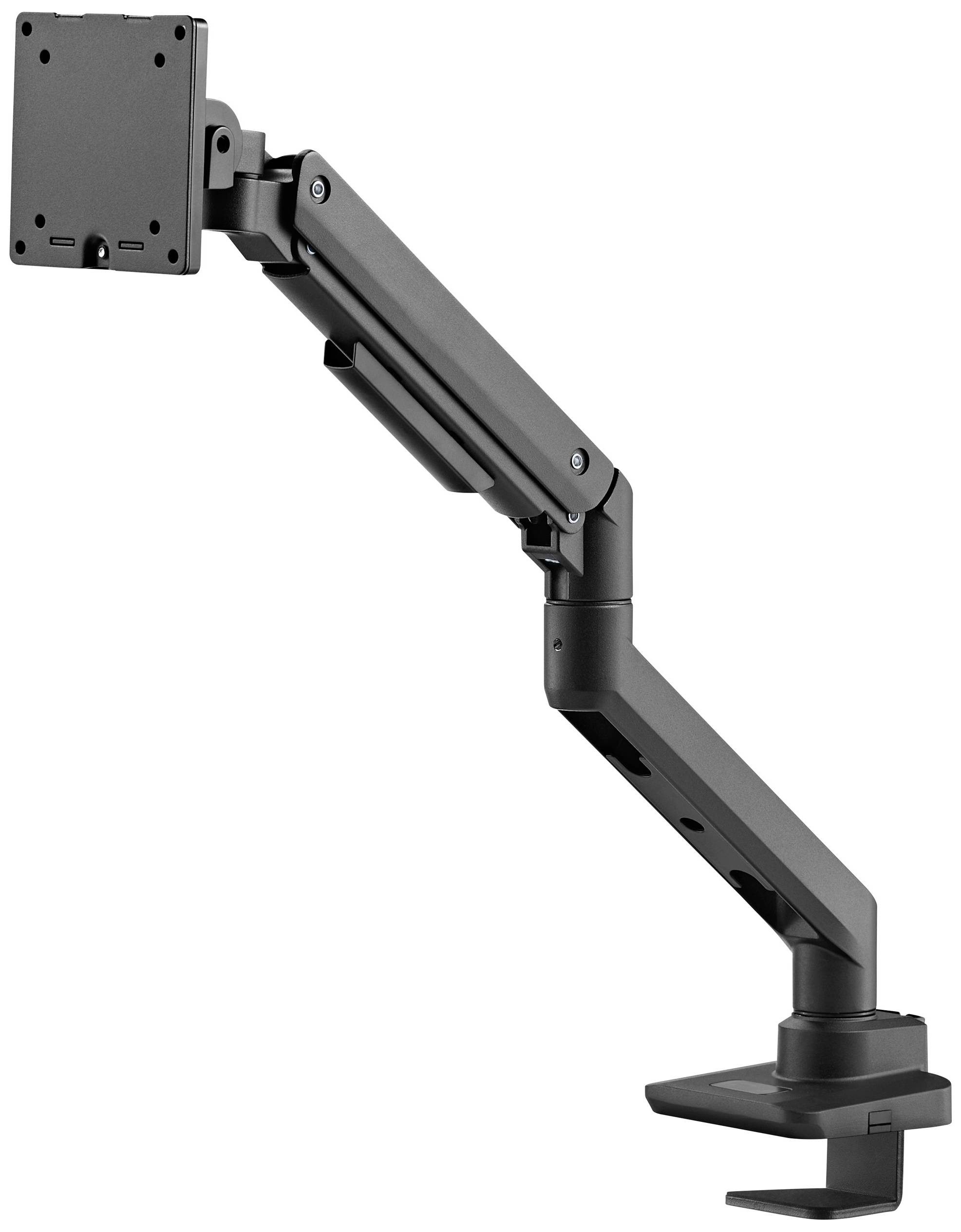 Monitorhalterung mit verstellbarem Arm zur Befestigung eines Bildschirms an einem Schreibtisch. Ideal für ergonomische Arbeitsplatzgestaltung.