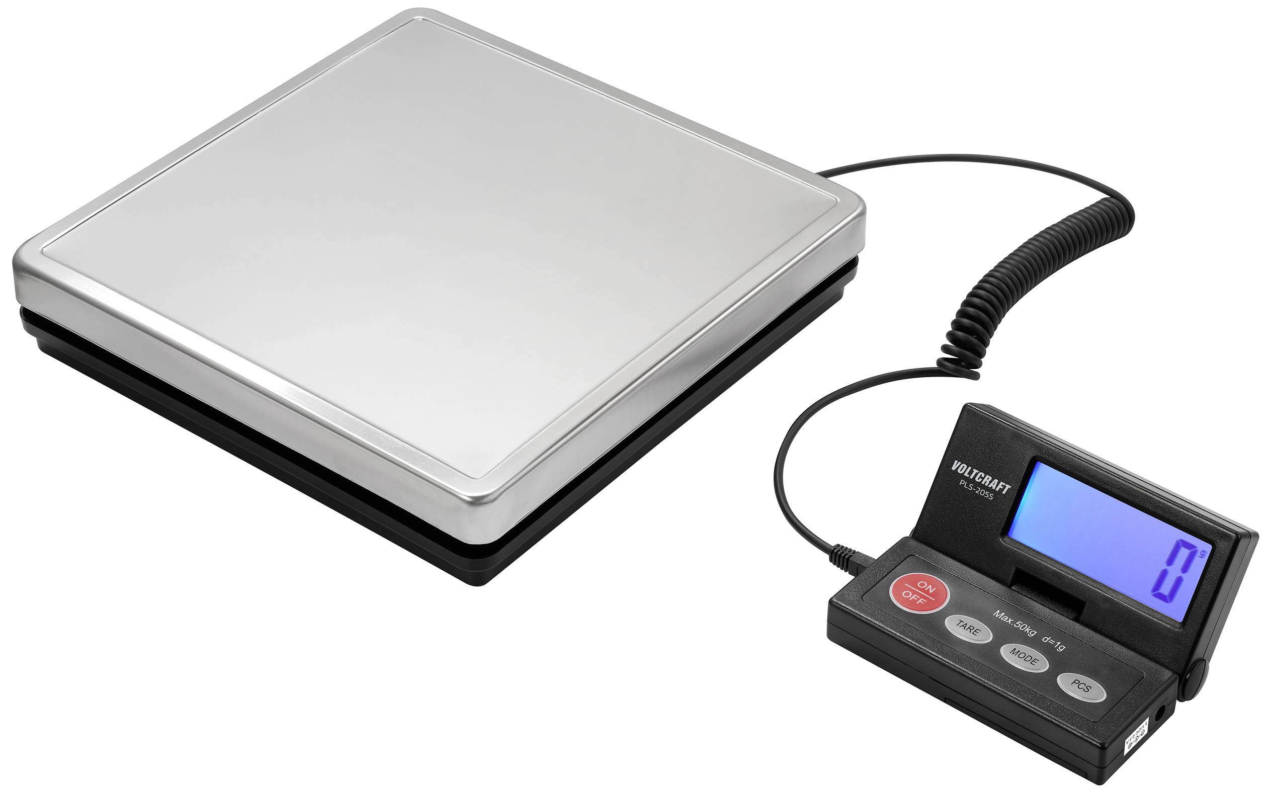 VOLTCRAFT PLS-205S Plattformwaage Wägebereich (max.) 50kg Ablesbarkeit 1g netzbetrieben, batteriebetrieben Edelstahl