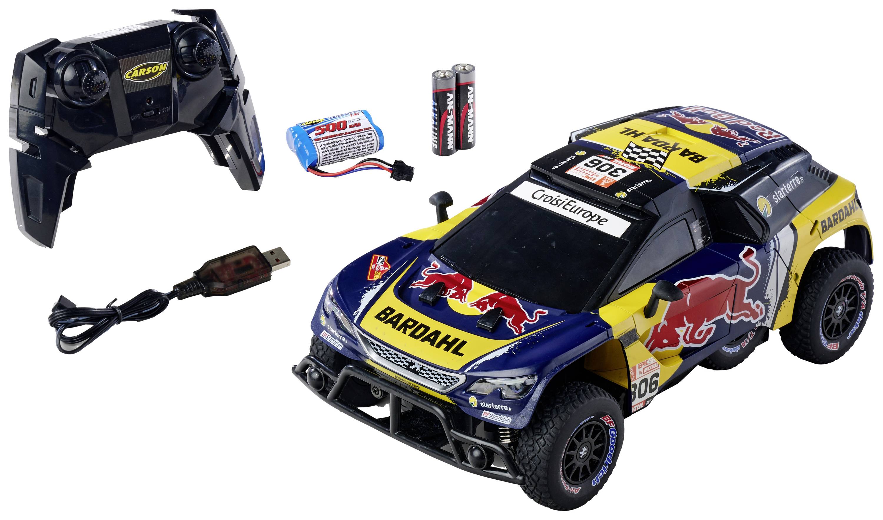 Carson Modellsport 500404311 Peugeot Rally 3008 DKR LOEB 1:16 RC Modellauto Elektro Rally