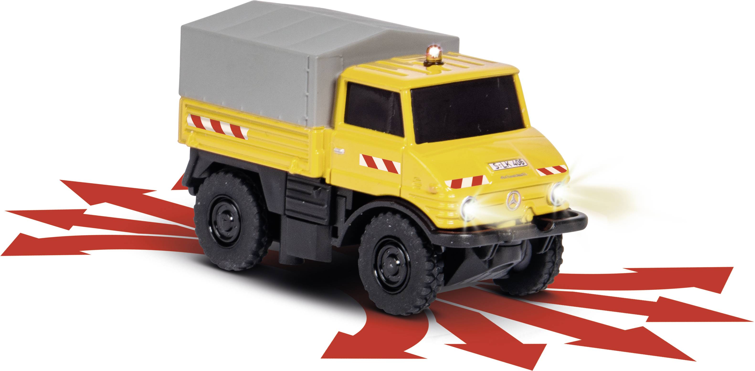 Carson Modellsport 500504146 MB Unimog U406 Zweiwegefahrzeug 1:87 RC Modell-LKW Elektro Straßenmodell inkl. Akku, Ladegerät und Senderbatterien