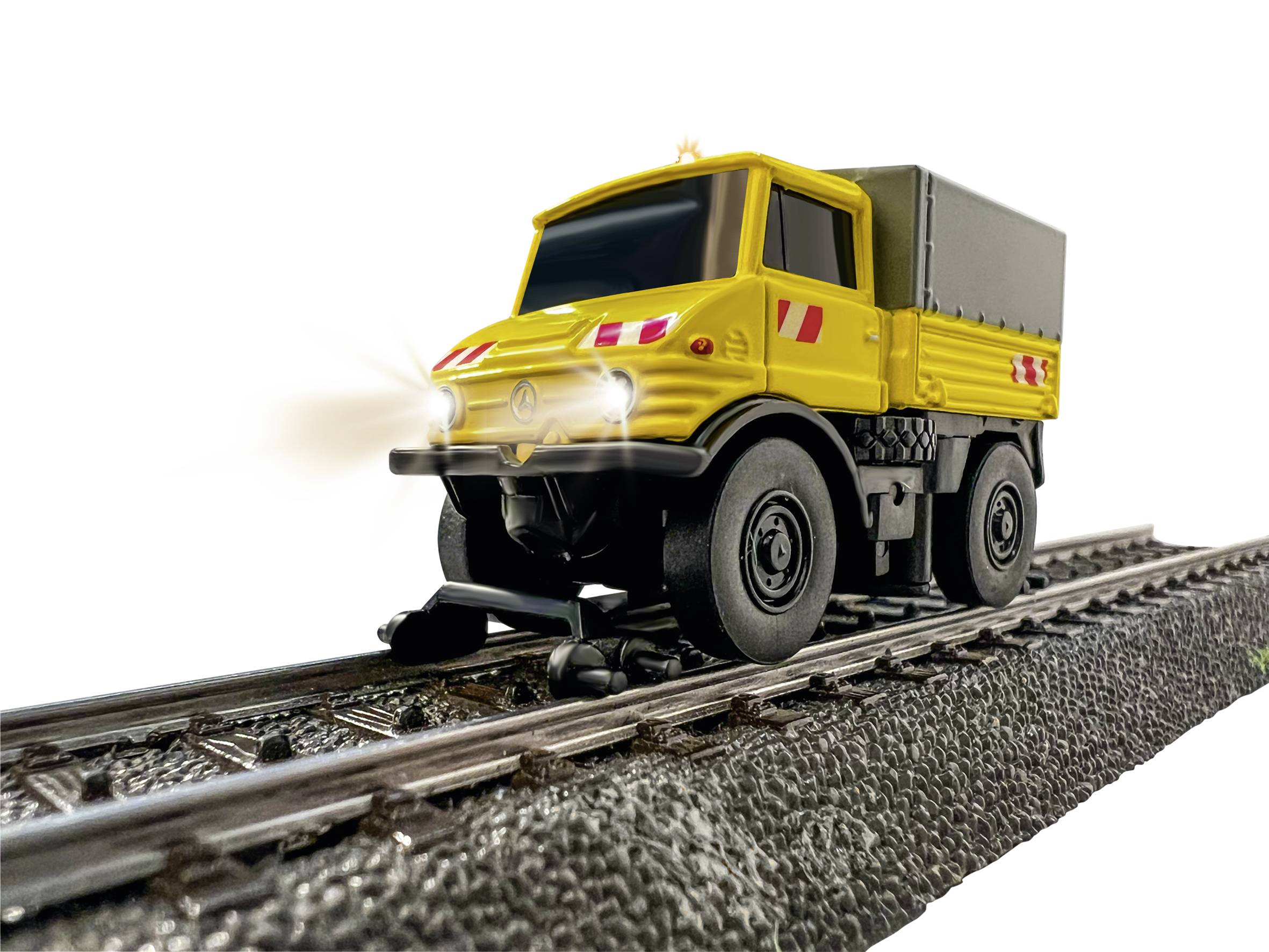 Carson Modellsport 500504146 MB Unimog U406 Zweiwegefahrzeug 1:87 RC Modell-LKW Elektro Straßenmodell inkl. Akku, Ladegerät und