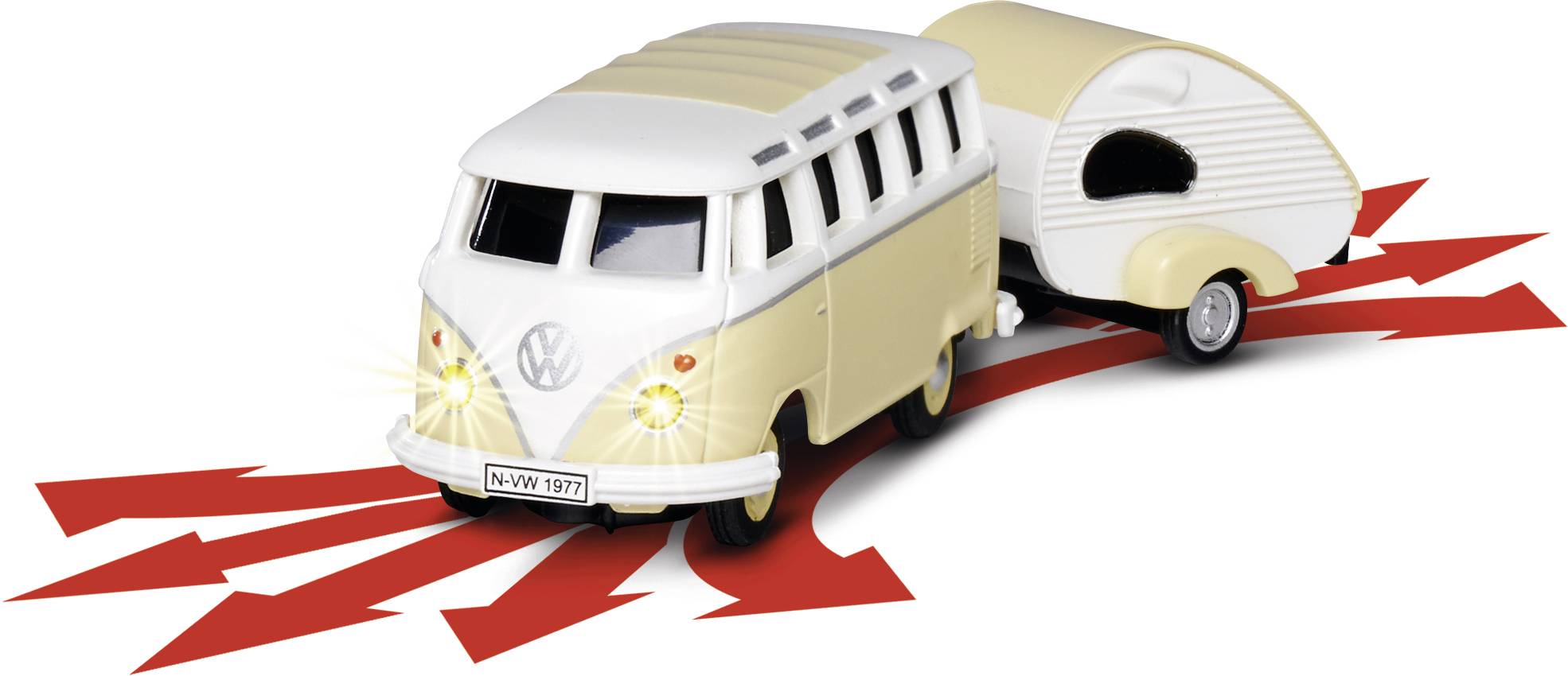 Carson Modellsport 500504164 VW T1 SambaBus mit Wohnwagen 1:87 RC Modellauto Elektro Straßenmodell