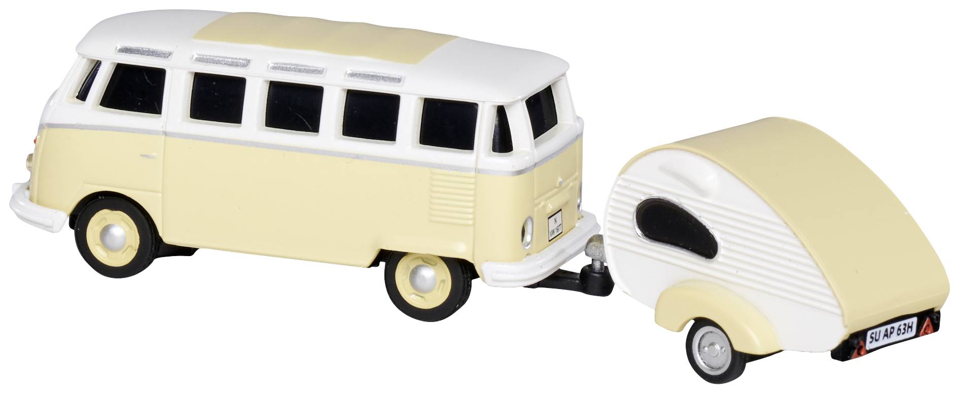 Carson Modellsport 500504164 VW T1 SambaBus mit Wohnwagen 1:87 RC Modellauto Elektro Straßenmodell