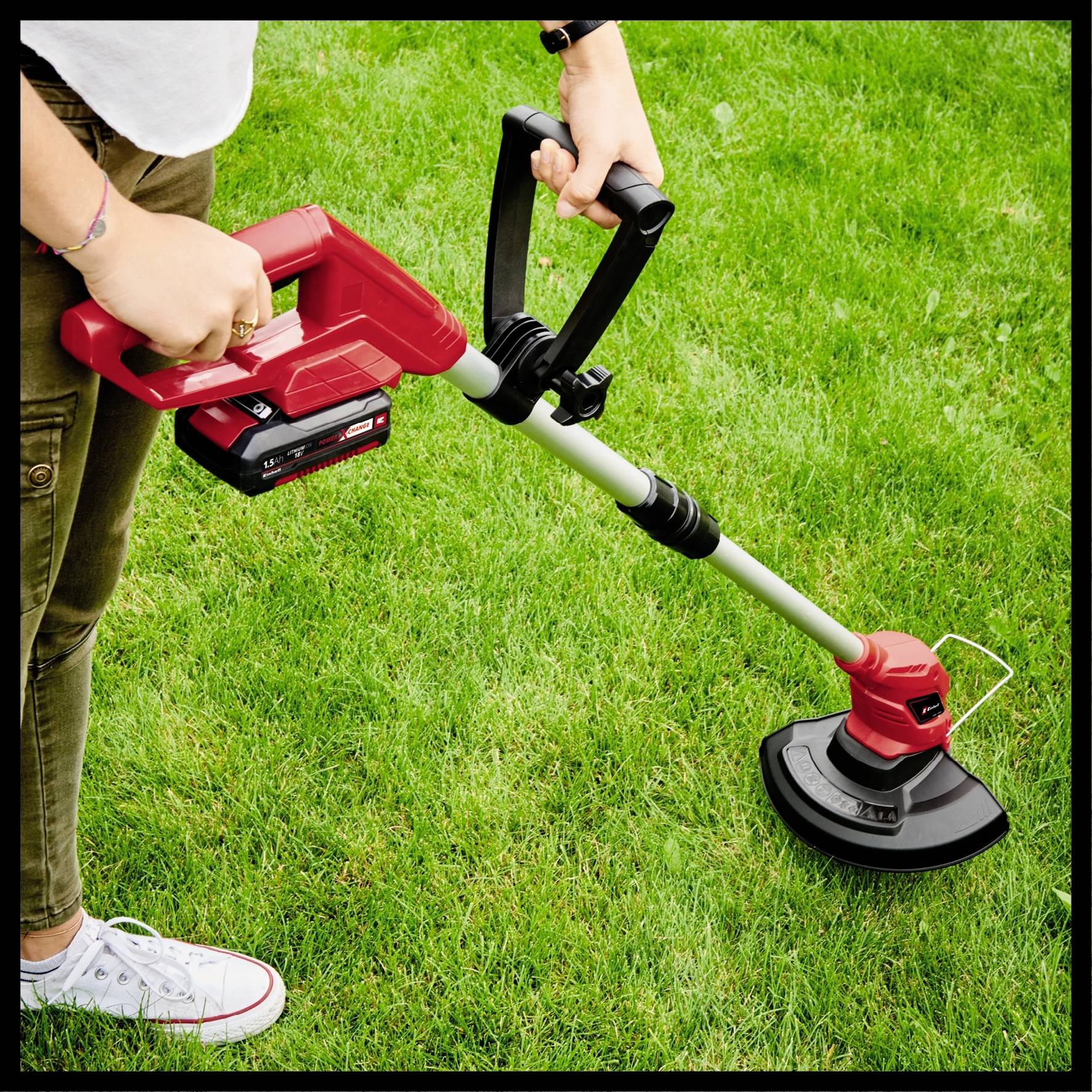 Einhell GE-CM 18/33 Li Set Akku Akku-Rasenmäher, Akku-Rasentrimmer Höhenverstellbarer Griff mit Klappfunktion, inkl. Akku, inkl. Ladegerät 4000 m