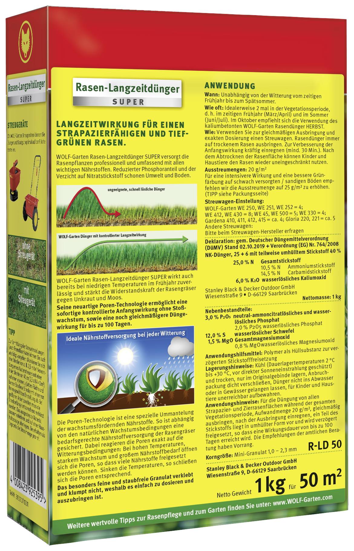 WOLF-Garten 3831015 R-LD 50 Rasen-Langzeitdünger - 50 qm 1St.
