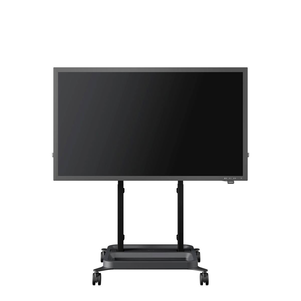 Ein großer, schwarzer Bildschirm auf einem rollbaren Standfuß. Der Monitor ist ausgeschaltet und zeigt keine Inhalte.