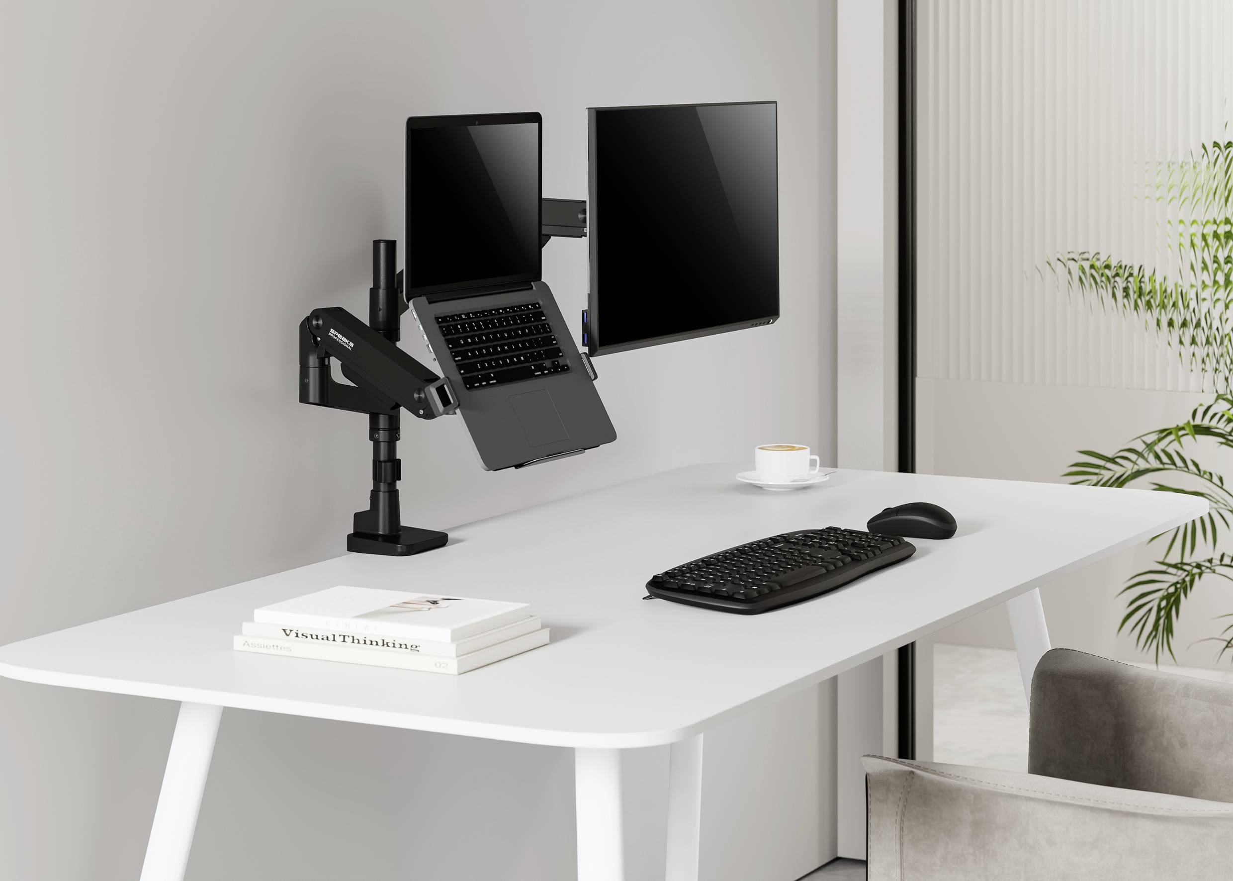 SpeaKa Professional SP-MM-1000 1fach Monitor-Standfuß 43,2cm (17") - 124,5cm (49") Schwarz Notebook-Ablage, Neigbar+Schwenkbar