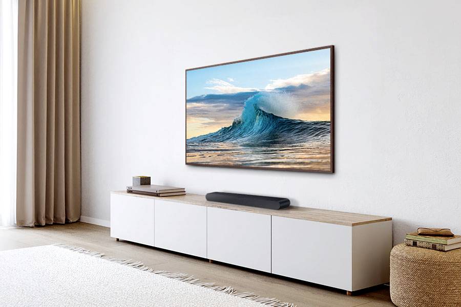 Samsung S-Soundbar HW-S66GD Soundbar Schwarz Bluetooth®, Dolby Atmos®, High-Resolution Audio, WLAN, Sprachsteuerung, Wandbefestigung