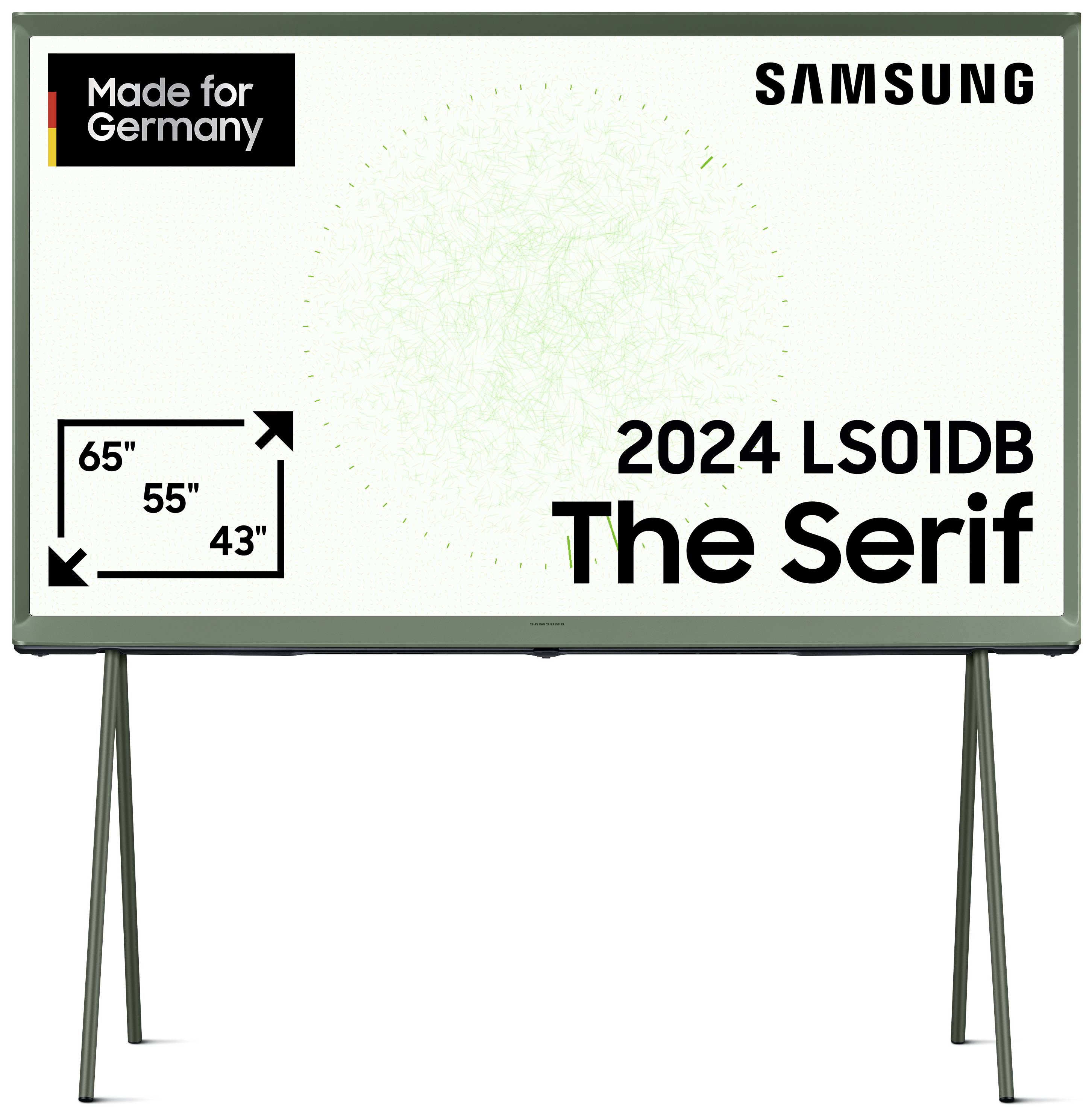 'Made for Germany' TV-Werbung: Samsung 2024 LS01DB 'The Serif'. Erhältlich in den Größen 43, 55 und 65 Zoll.