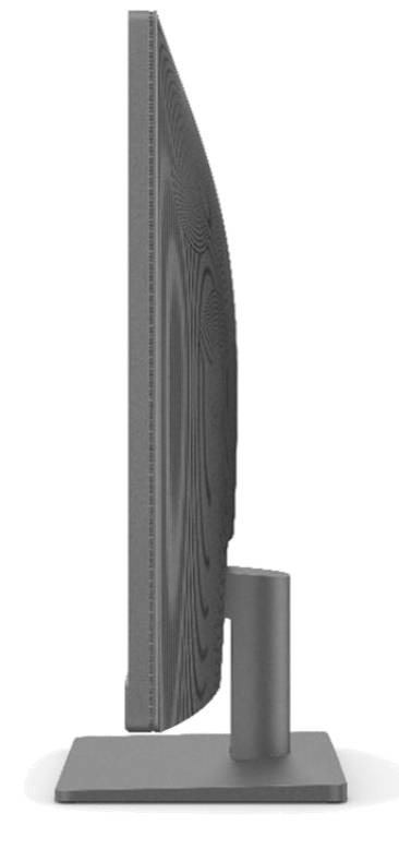 Ein seitliches Profil eines modernen Computerbildschirms mit schlankem Design auf einem rechteckigen Standfuß.