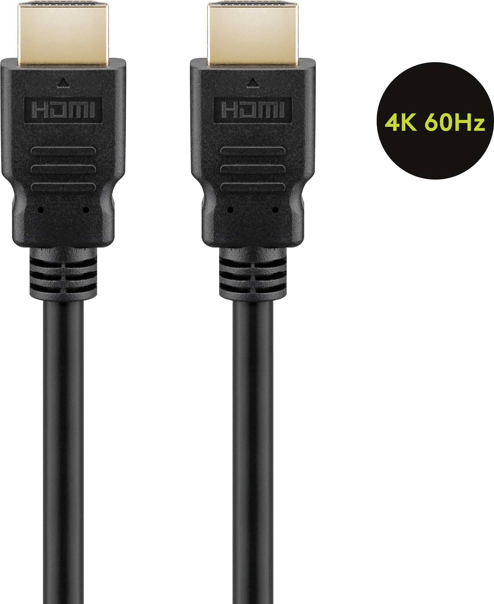 Schwarzes HDMI-Kabel mit zwei Anschlüssen, geeignet für 4K 60Hz Übertragung.