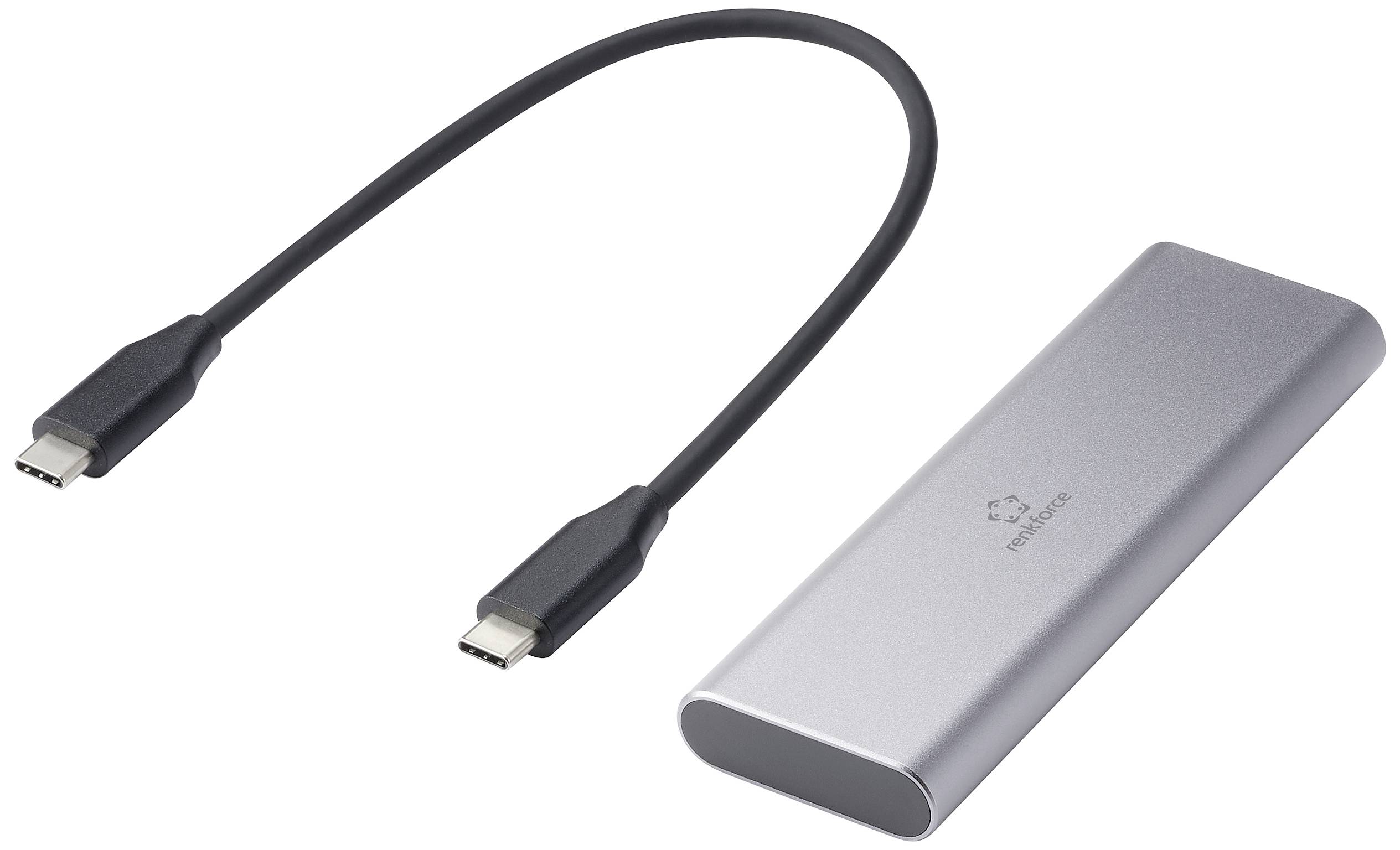 Externe SSD-Festplatte aus Metall mit USB-C-Kabel, geeignet für schnelle Datenspeicherung und Mobilität.