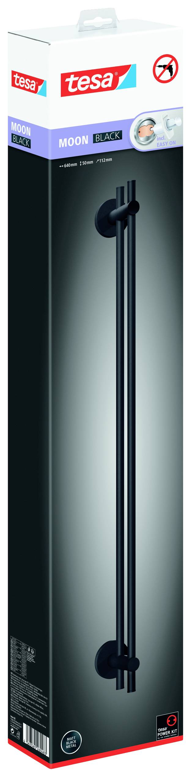 Tesa MOON BLACK Handtuchstange 2 Handtuchstangen Klebstoff Metall (pulverbeschichtet)