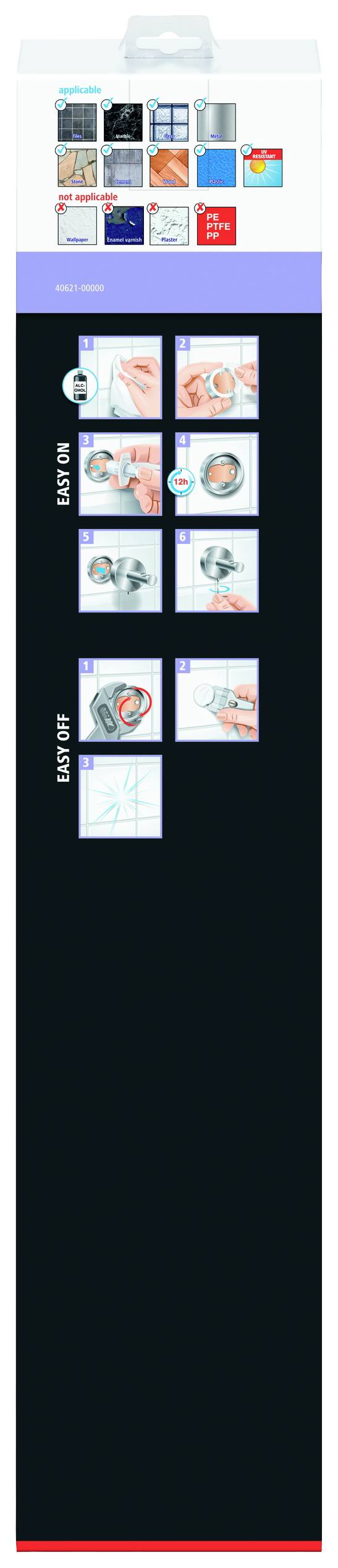 Tesa MOON BLACK Handtuchstange 2 Handtuchstangen Klebstoff Metall (pulverbeschichtet)