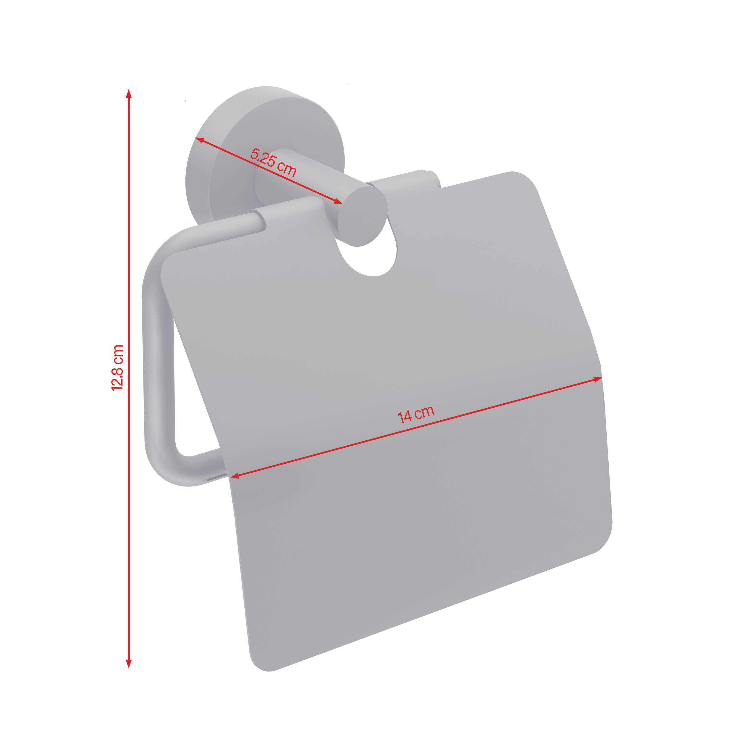 'Toilettenpapierhalter mit Deckel', Maße: 12,8 cm Höhe, 14 cm Breite, 5,25 cm Tiefe.