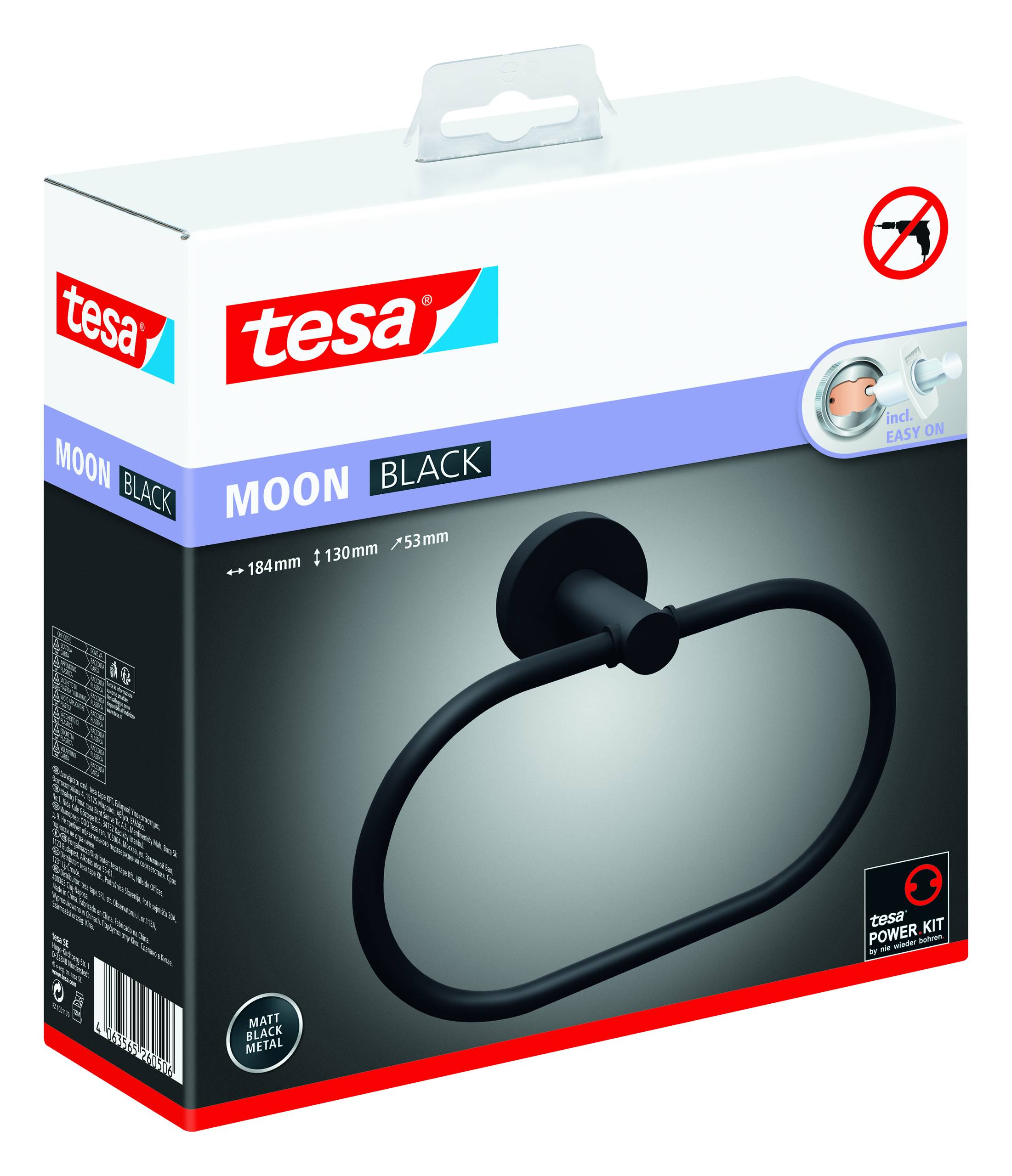 Tesa MOON BLACK Handtuchring Klebstoff Metall (pulverbeschichtet)