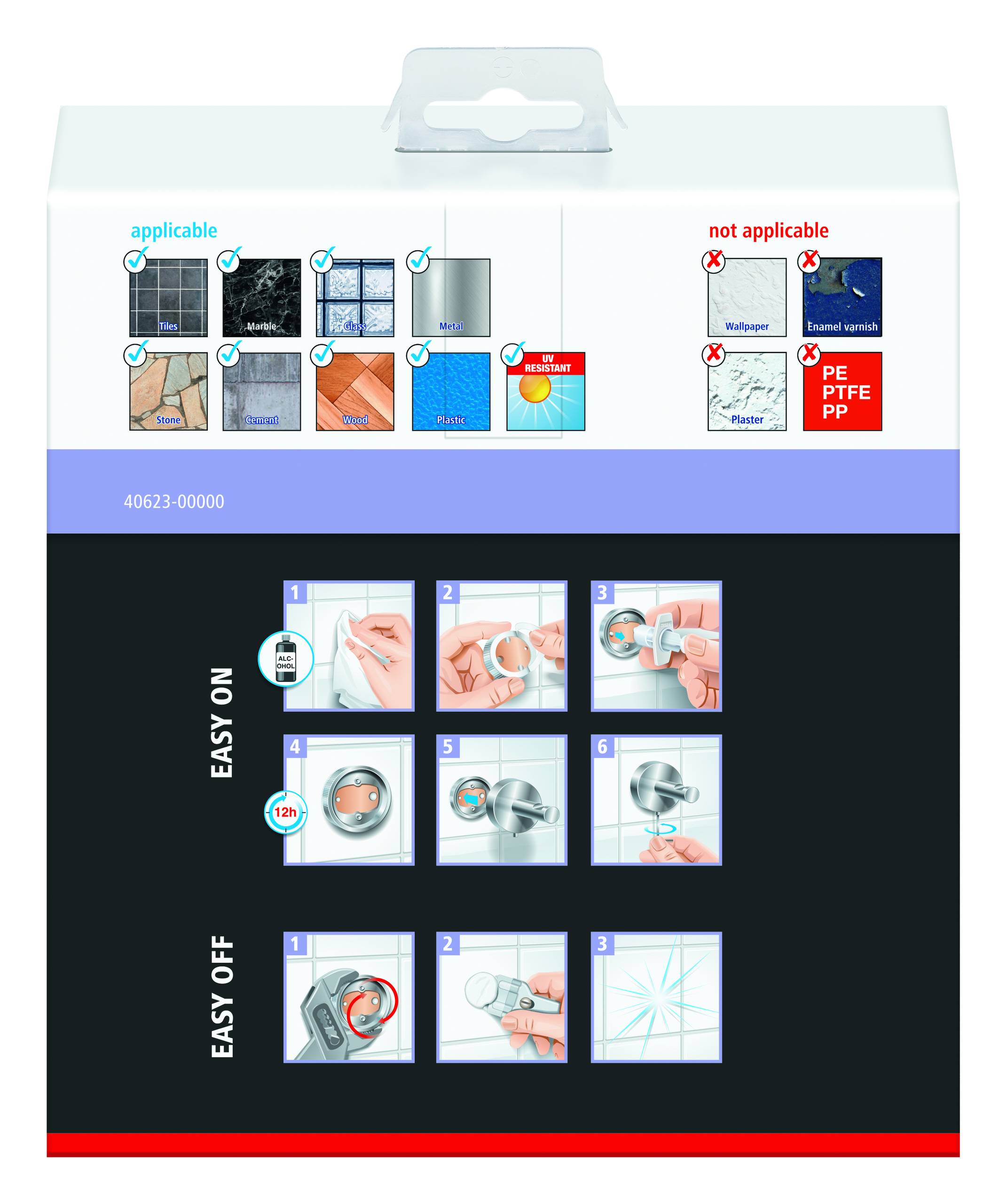 Tesa MOON BLACK Handtuchring Klebstoff Metall (pulverbeschichtet)