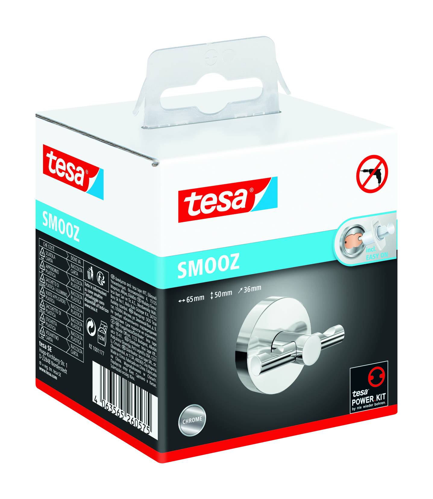 tesa SMOOZ Handtuchhaken 2 Haken Klebstoff Metall (verchromt)