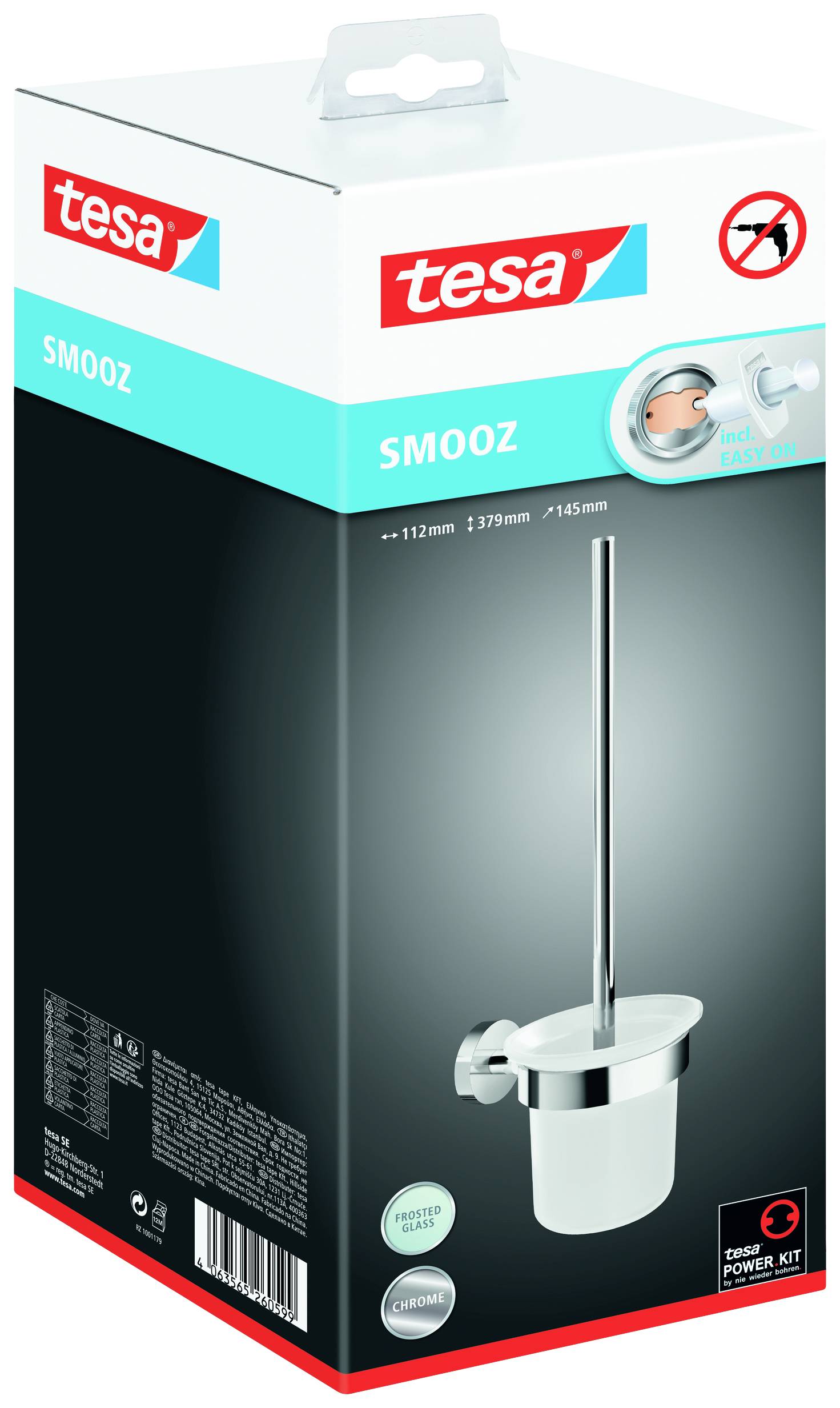 tesa SMOOZ Klobürsten-Garnitur Klebstoff Metall (verchromt), Glas (satiniert)