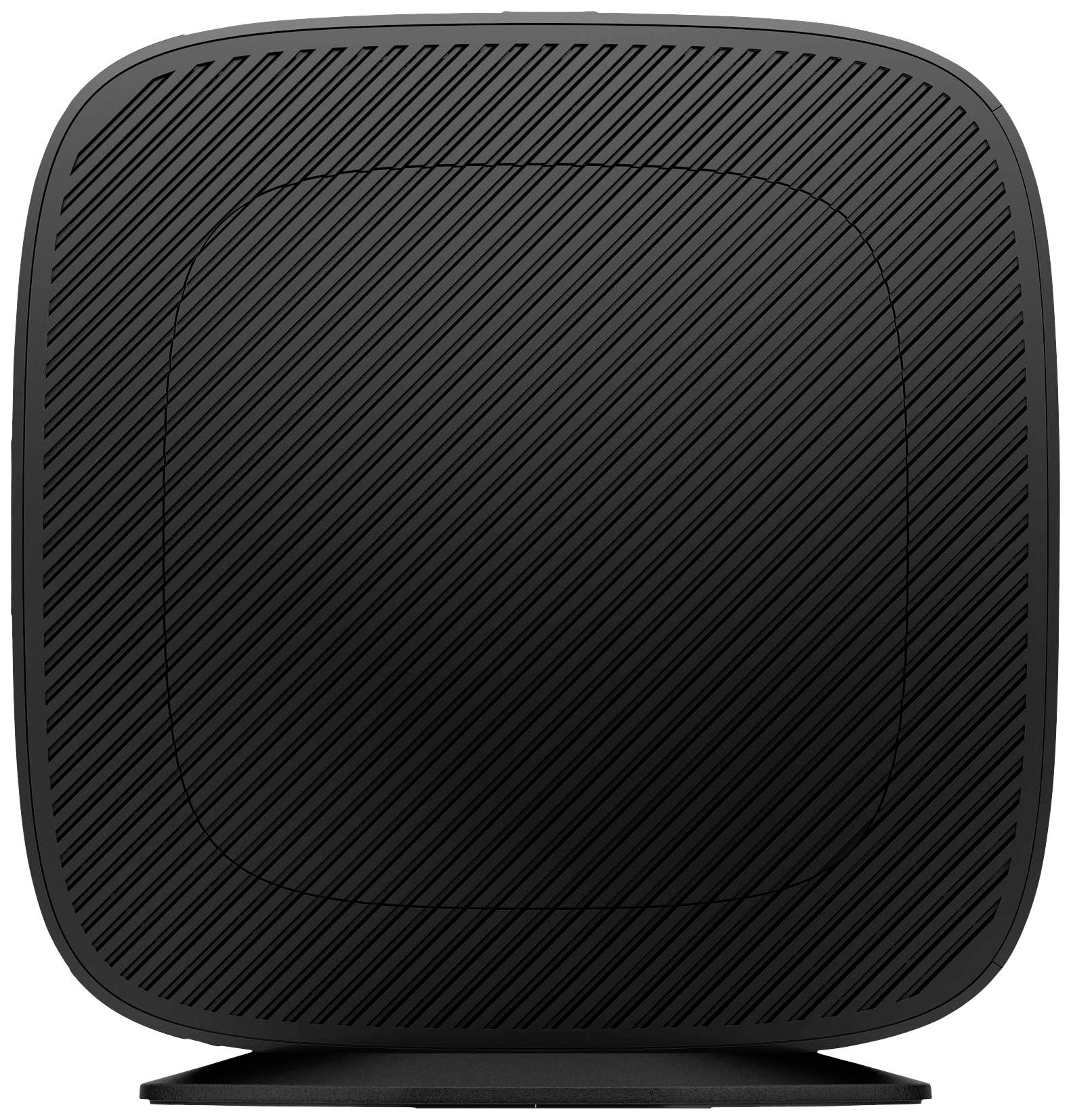 Eine schwarze, quadratische Box mit abgerundeten Ecken und diagonalen Linienmustern.