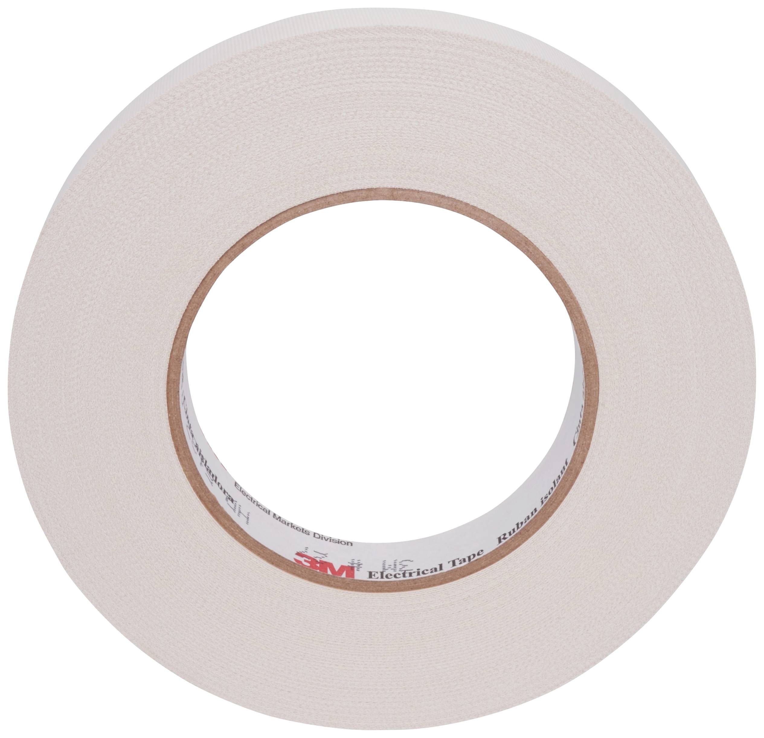 Eine Rolle beiges Isolierband mit sichtbarem weißen Innenring und roten Schriftzügen auf der Innenseite.