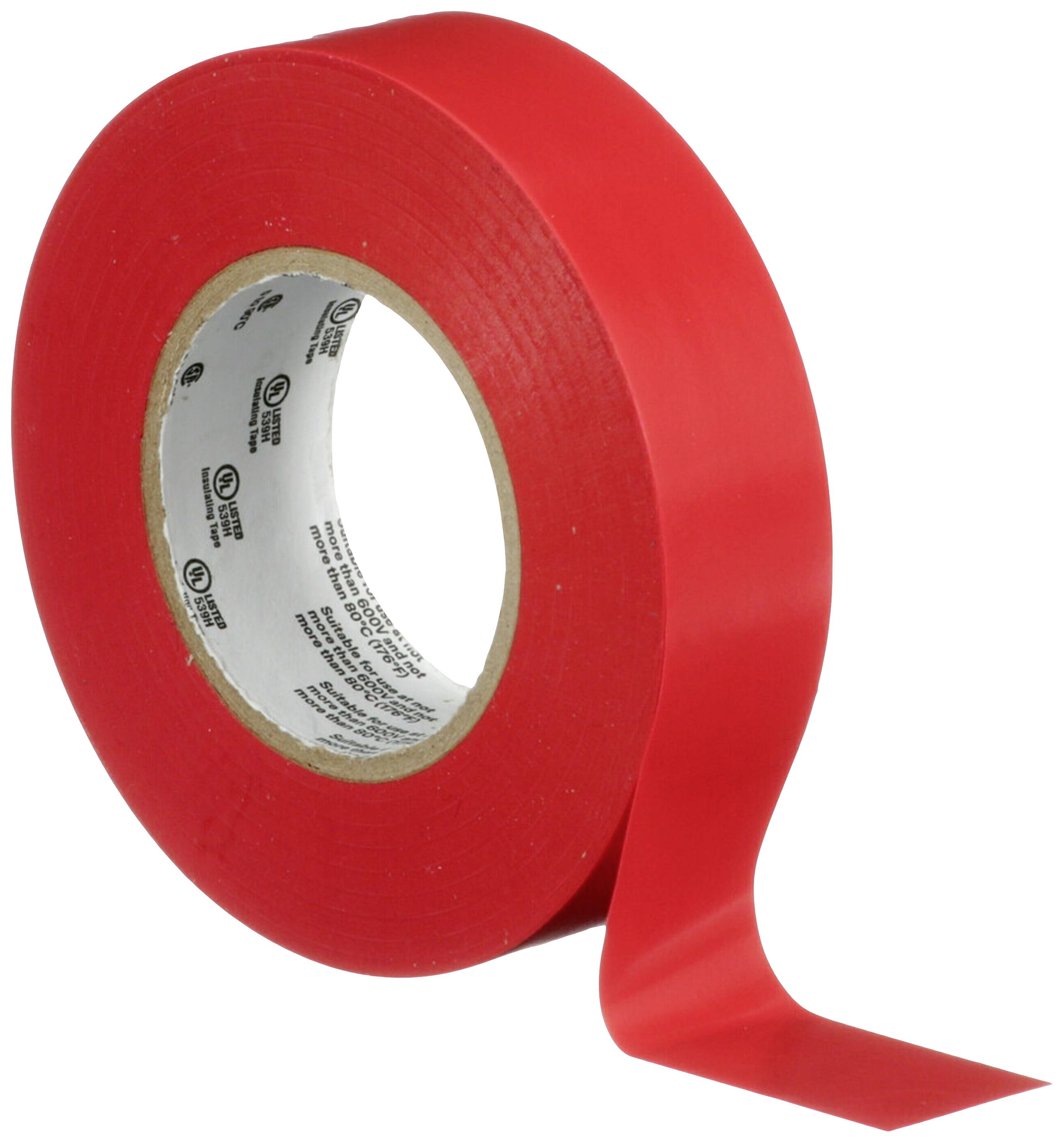 Rolle mit rotem Klebeband, ein Stück ist abgerollt.