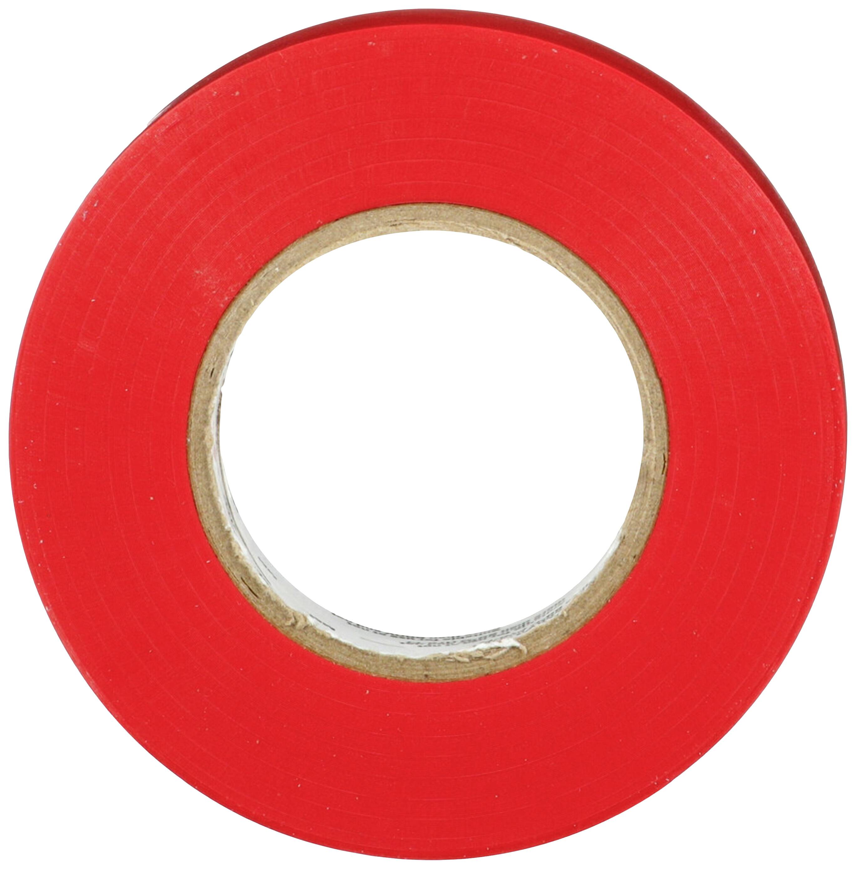 Eine Rolle rotes Isolierband mit sichtbarem Pappkern, auf weißem Hintergrund.