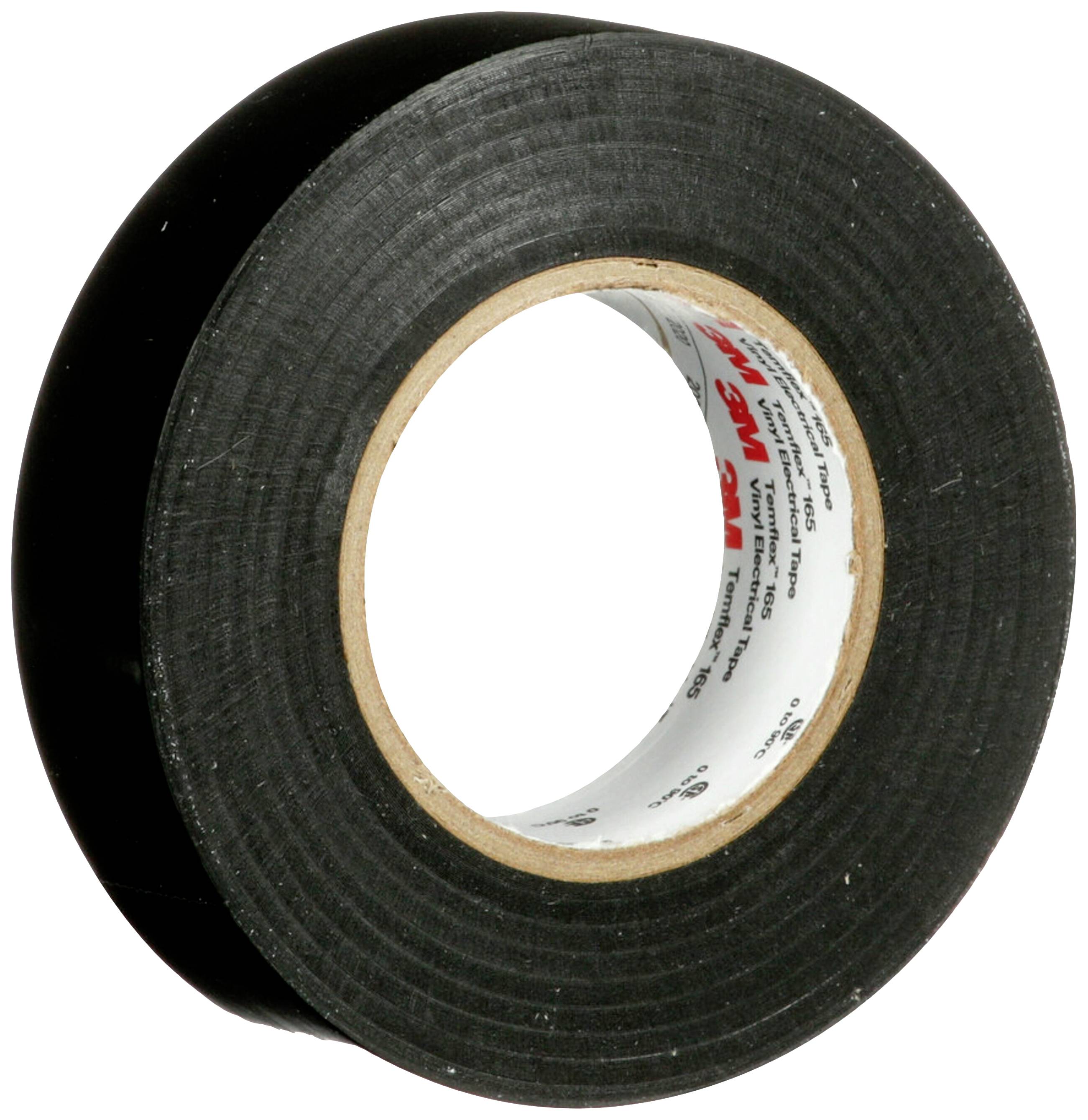 Eine schwarze Rolle Isolierband in Nahaufnahme, die zur elektrischen Isolation und zum Bündeln von Kabeln verwendet wird.