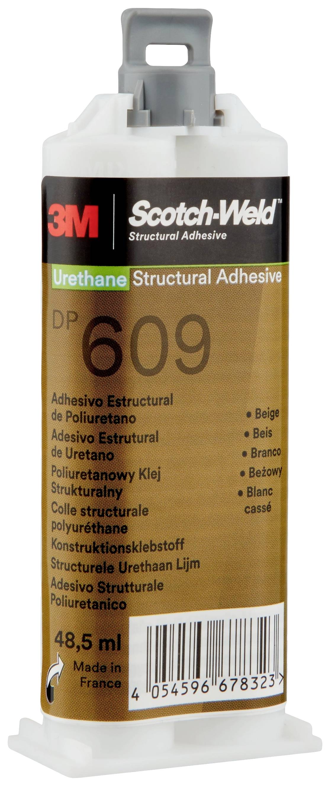 Zweikomponenten-Kleber '3M Scotch-Weld DP609', beige, 48,5 ml Kartusche, strukturelles Polyurethan, hergestellt in Frankreich.