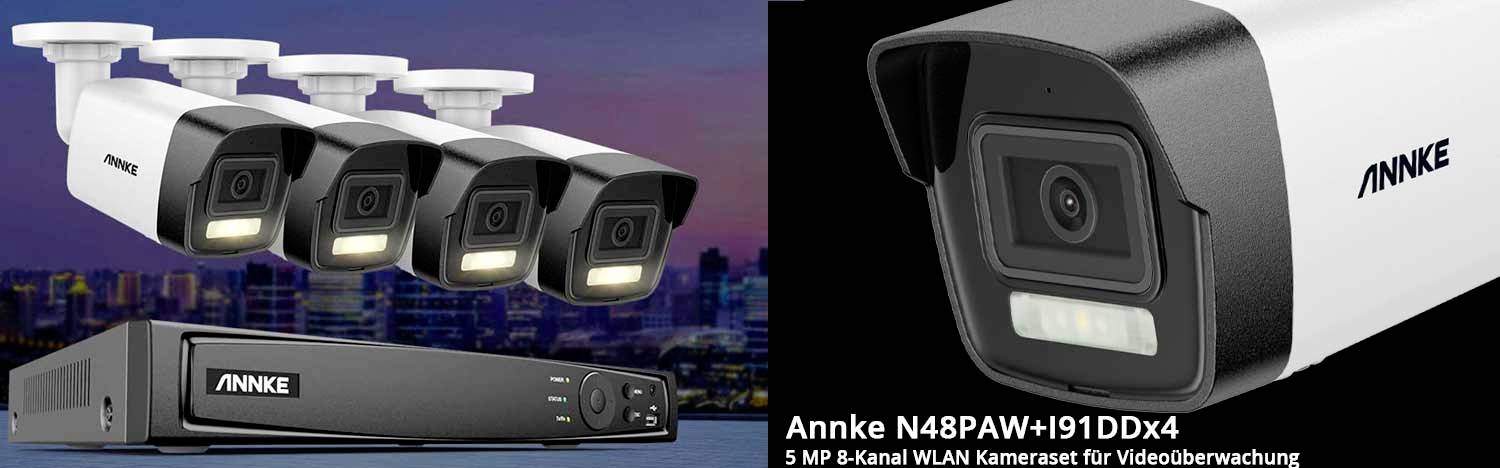 Annke N48PAW+I91DD*4+2T LAN IP-Überwachungskamera-Set 8-Kanal mit 4 Kameras 4096 x 3072 Pixel