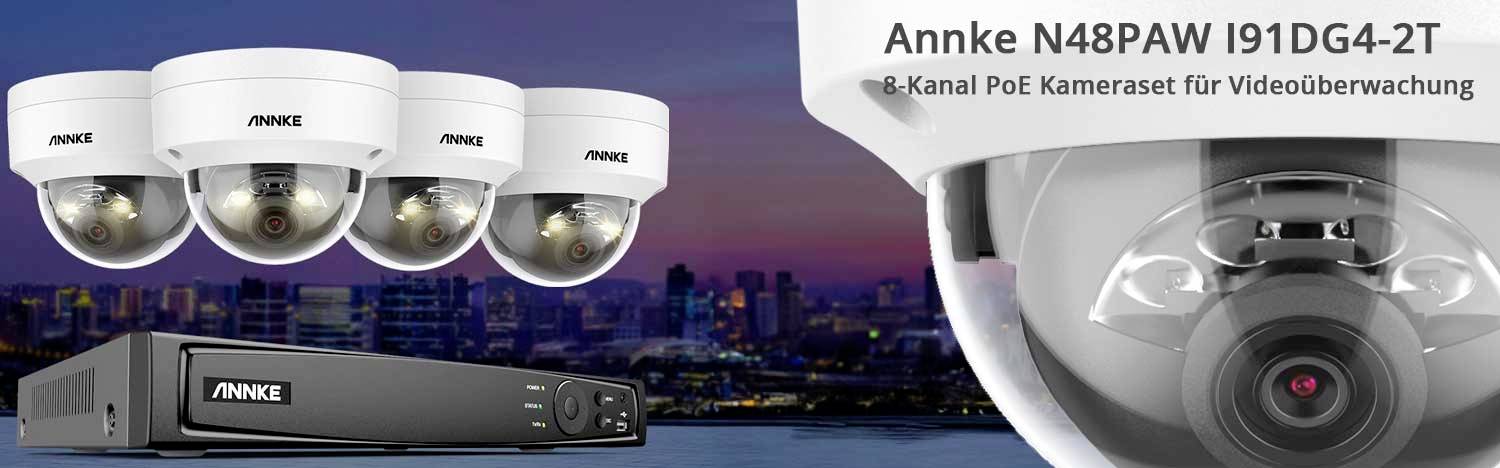 Annke N48PAW+I91DG*4+2T LAN IP-Überwachungskamera-Set 8-Kanal mit 4 Kameras 4096 x 3072 Pixel