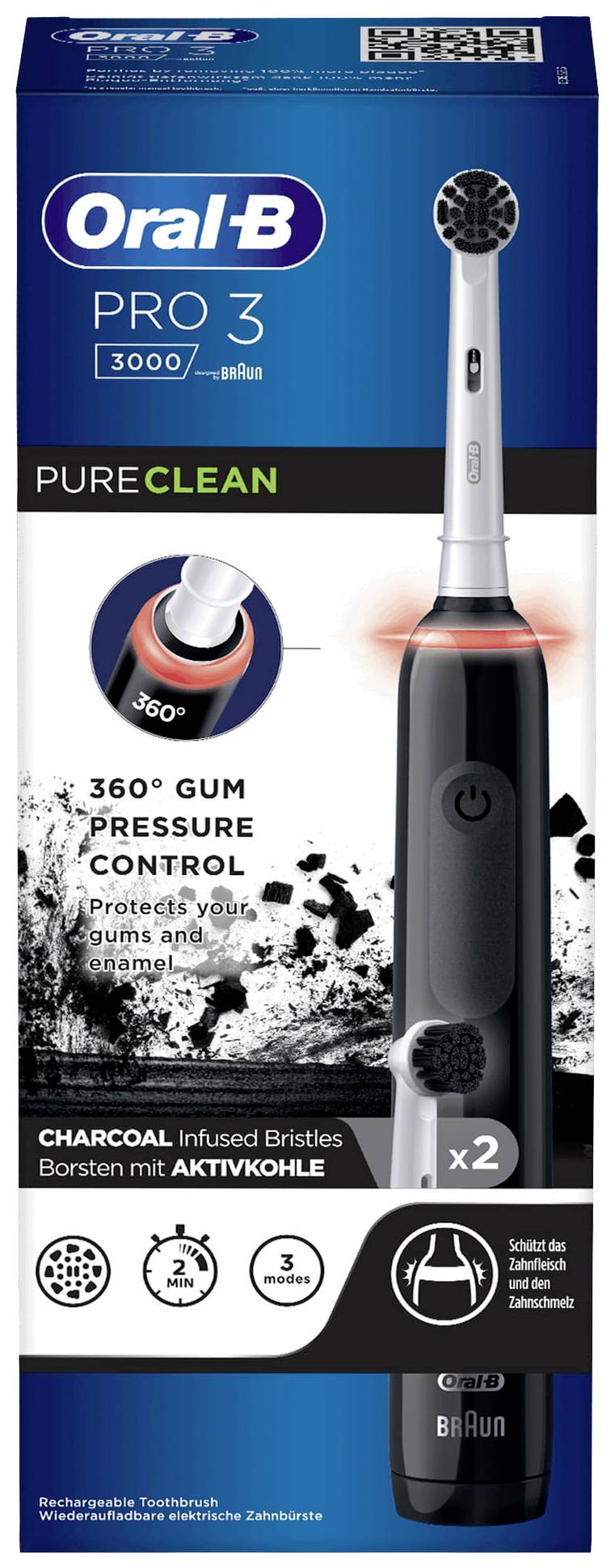 Oral-B Pro 3, 3000 Pure Clean 613011 Elektrische Zahnbürste Rotierend/Oszilierend/Pulsieren Schwarz/Weiß