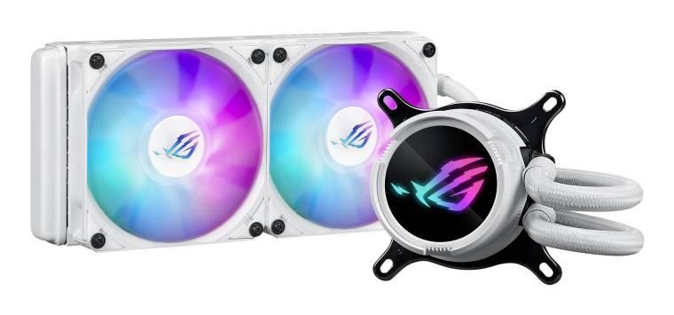 RGB-beleuchtetes PC-Kühlsystem mit zwei Lüftern und einem runden CPU-Kühler, beide mit einem leuchtenden Logo.