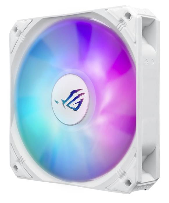 PC-Lüfter mit RGB-Beleuchtung, zeigt verschiedene Farben im Gehäuse. Hauptsächlich Blau und Rosa, markenloses Design.