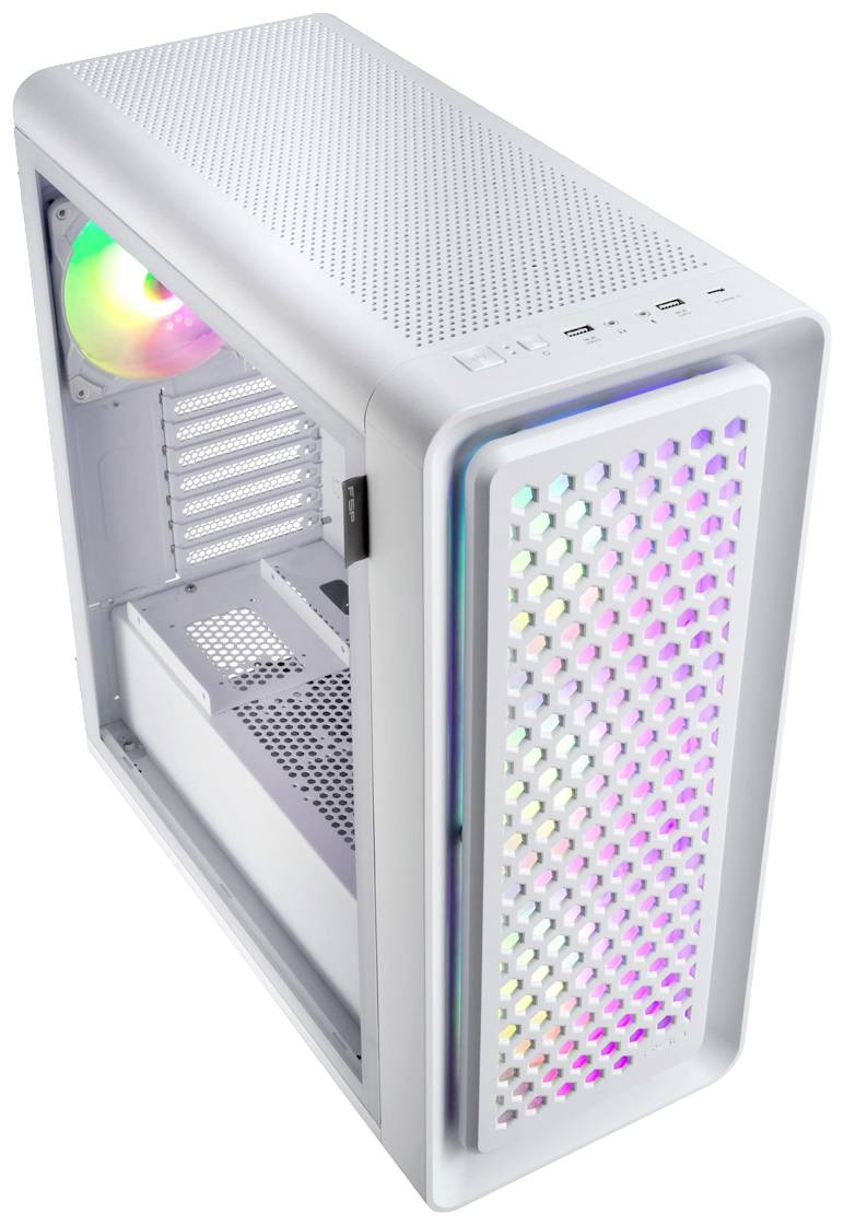 FSP Fortron CUT593P Tower Gaming-Gehäuse Weiß 4 Vorinstallierte LED Lüfter, Staubfilter, Seitenfenster