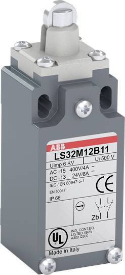 Industrieschalter von ABB, Modell LS32M12B11, geeignet für 400V Wechselstrom und 24V Gleichstrom, Schutzart IP66.