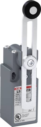 Ein Schalter mit Hebel der Marke ABB, Modell LS51B, in einem grauen Gehäuse. Geeignet für industrielle Anwendungen, hergestellt in Italien.