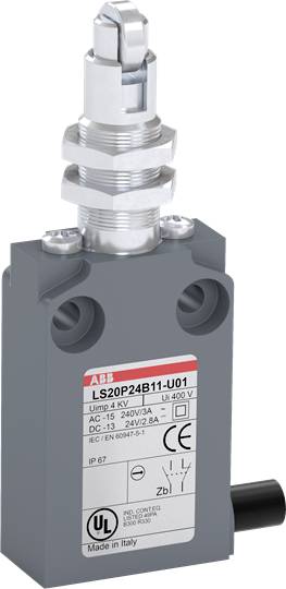 Metallschalter in Gehäuse mit UL-Zertifikat, IP67-Schutz, geeignet für 240V/3A AC, 24V/2.8A DC. Label 'Made in Italy'. Markenname nicht lesbar.