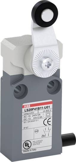 'Positionsschalter LS20P41B11-U01' von ABB, graues Gehäuse mit schwarzem Hebelmechanismus. Eignung für Spannungen bis 400V.